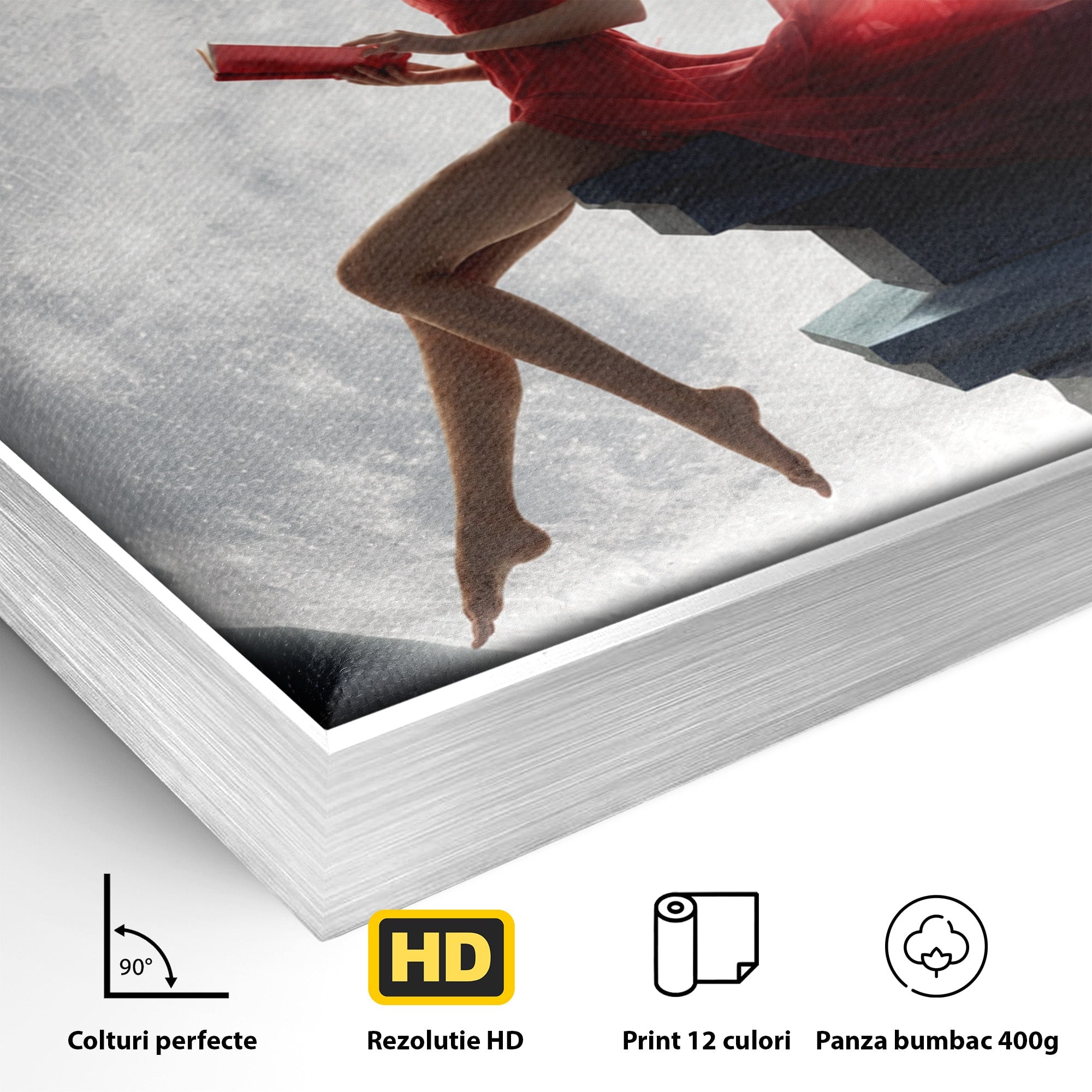 Tablou Canvas Premium LuxCanva® S1043, Femeie Citind Sub Luna Plina, Femeie, Luna, Citit, Noapte, Dormitor, Culori Vibrante