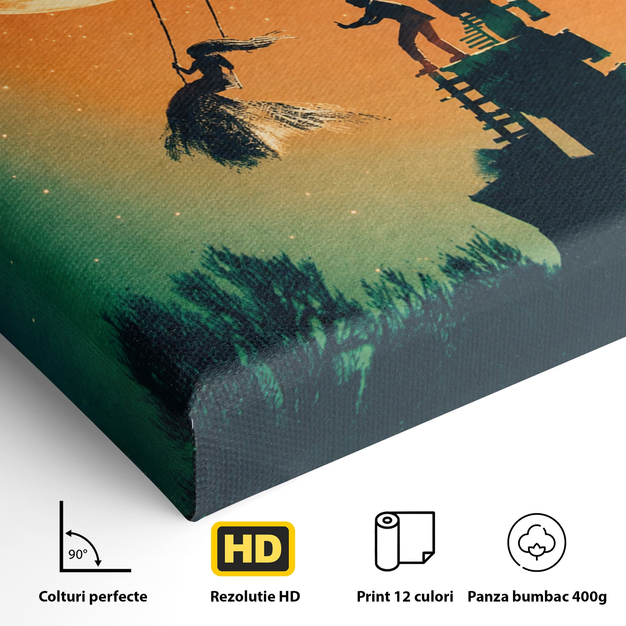 Tablou Canvas Premium LuxCanva® S1044, Balansoar Sub Luna Plina, Balansoar, Luna, Copac, Noapte, Living, Culori Vibrante