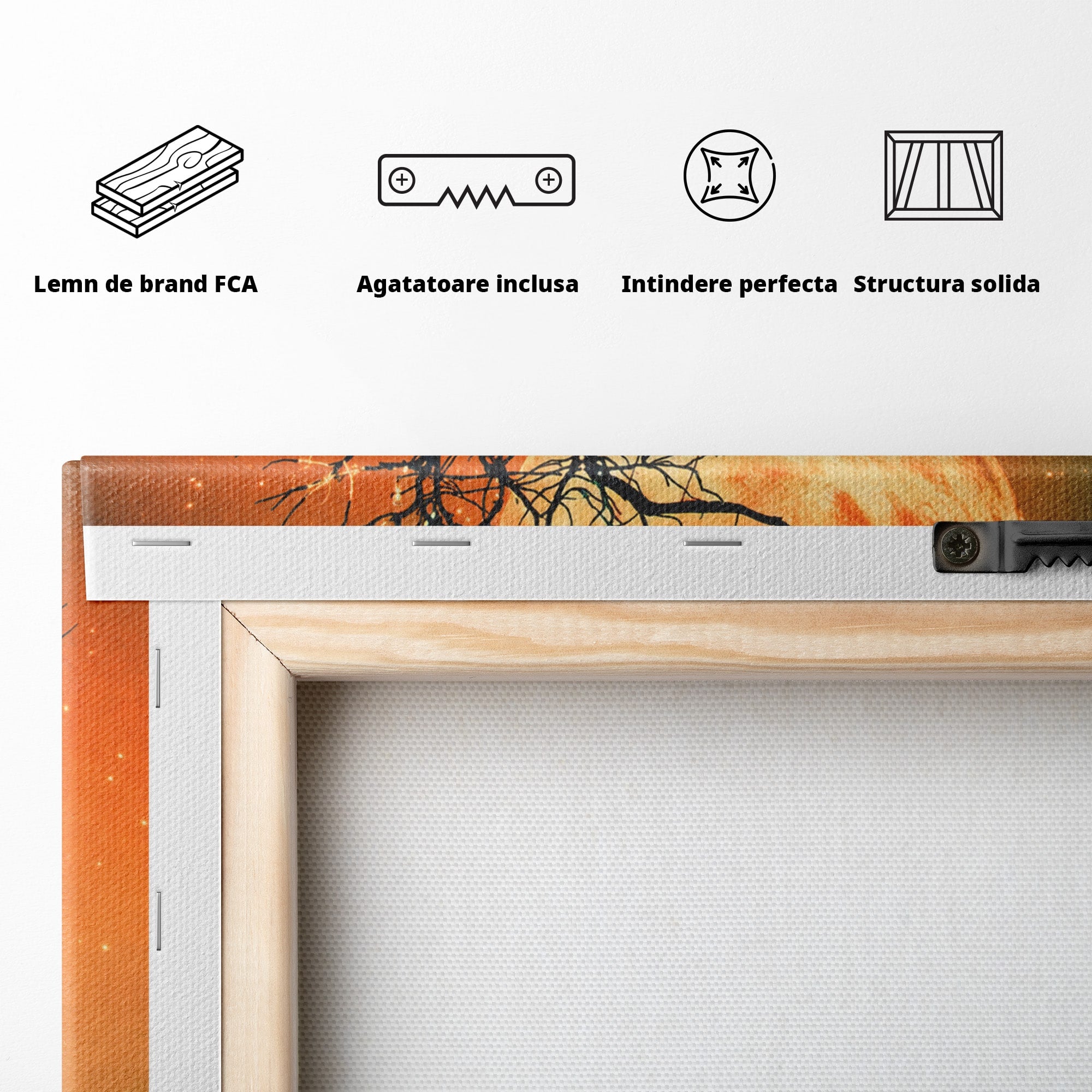 Tablou Canvas Premium LuxCanva® S1044, Balansoar Sub Luna Plina, Balansoar, Luna, Copac, Noapte, Living, Culori Vibrante