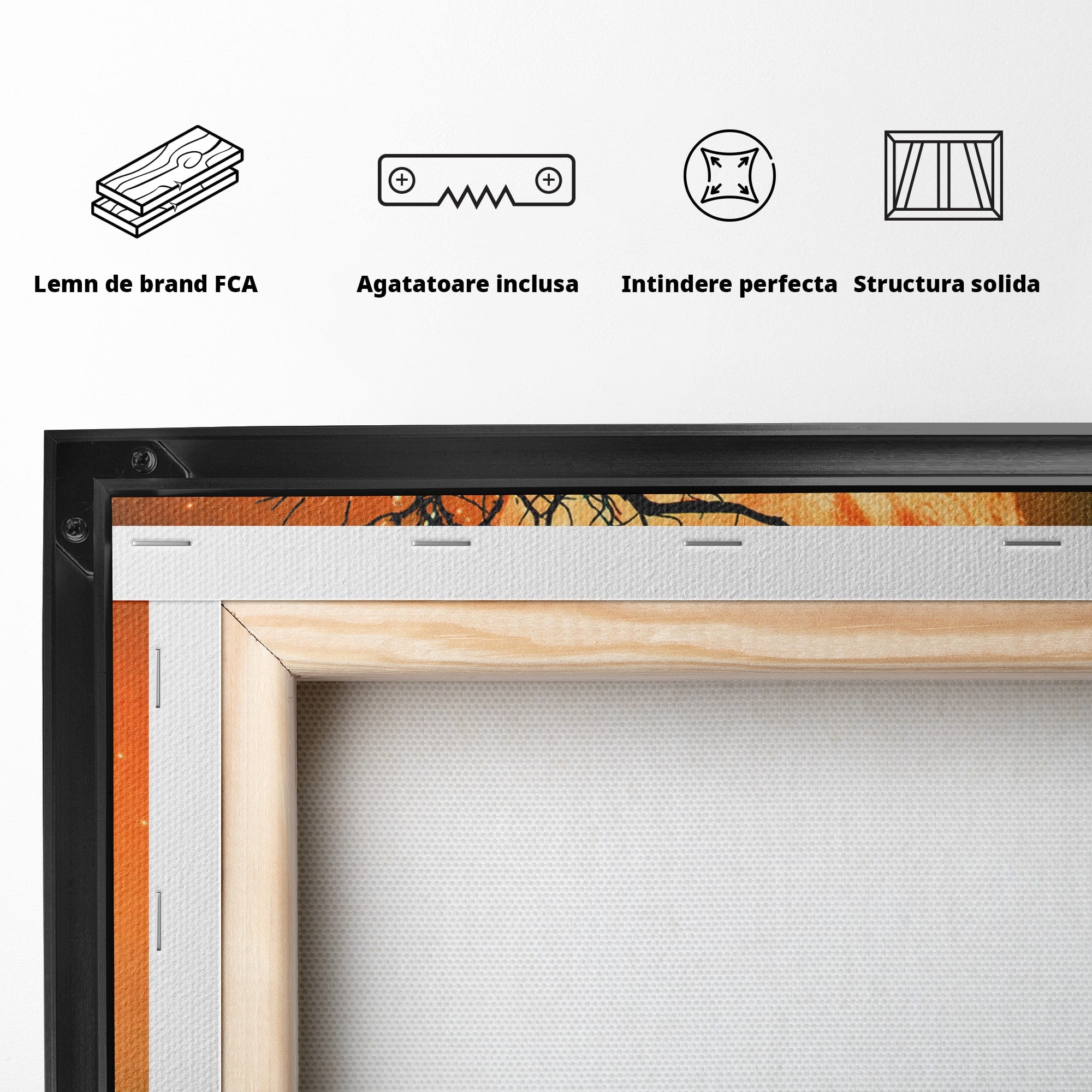 Tablou Canvas Premium LuxCanva® S1044, Balansoar Sub Luna Plina, Balansoar, Luna, Copac, Noapte, Living, Culori Vibrante