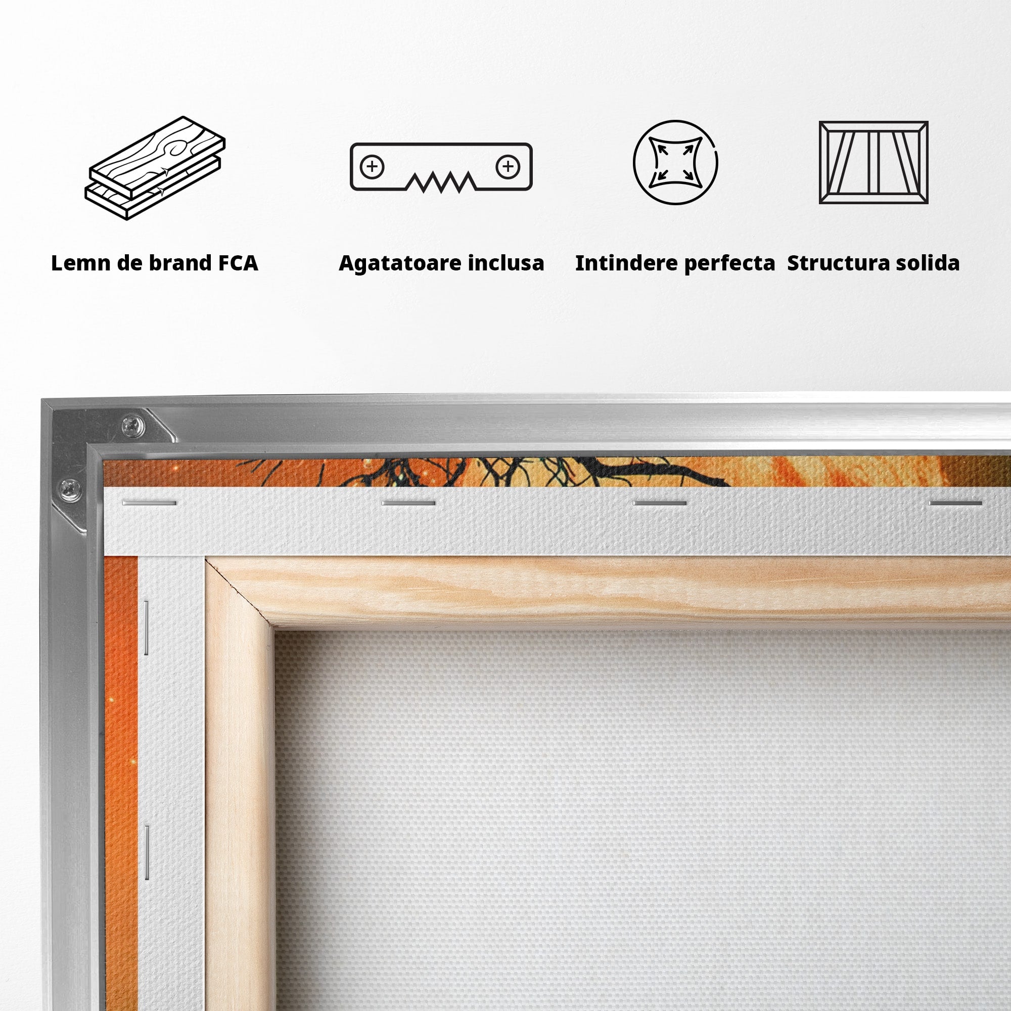 Tablou Canvas Premium LuxCanva® S1044, Balansoar Sub Luna Plina, Balansoar, Luna, Copac, Noapte, Living, Culori Vibrante