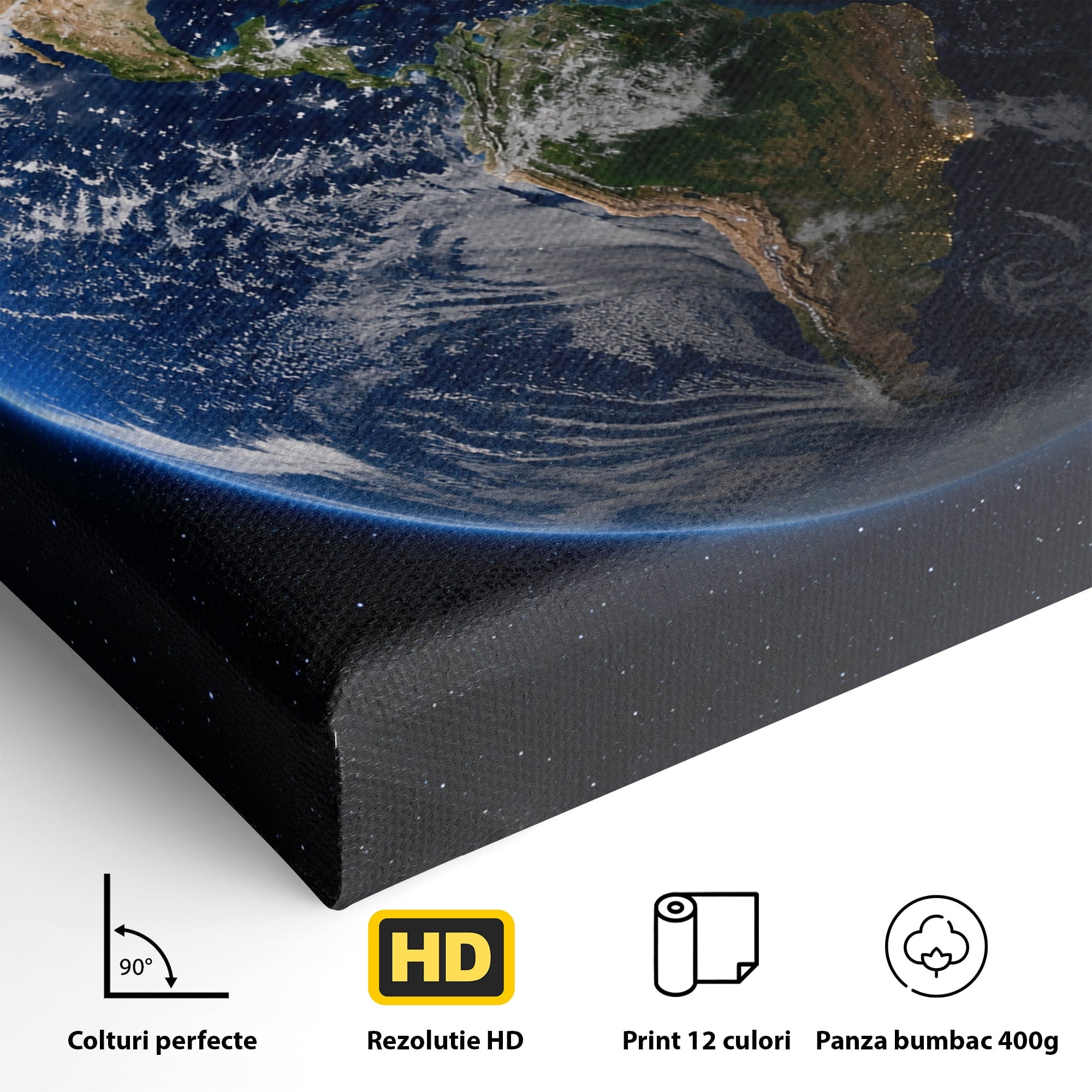 Tablou Canvas Premium LuxCanva® S1045, Pamantul Vazut Din Spatiu, Pamant, Spatiu, Planeta, Univers, Birou, Culori Vibrante