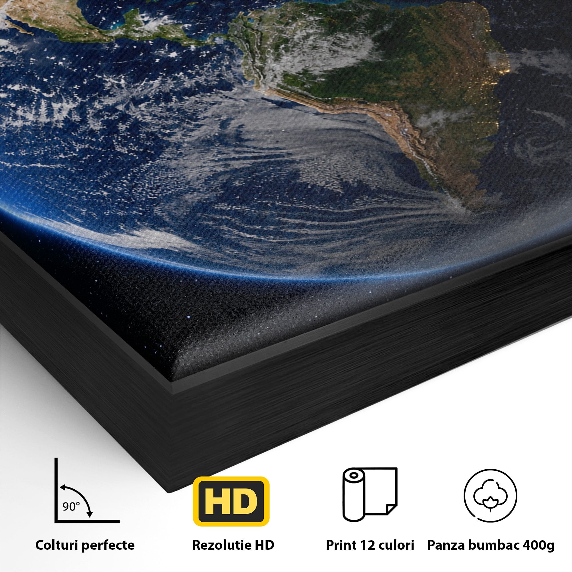 Tablou Canvas Premium LuxCanva® S1045, Pamantul Vazut Din Spatiu, Pamant, Spatiu, Planeta, Univers, Birou, Culori Vibrante