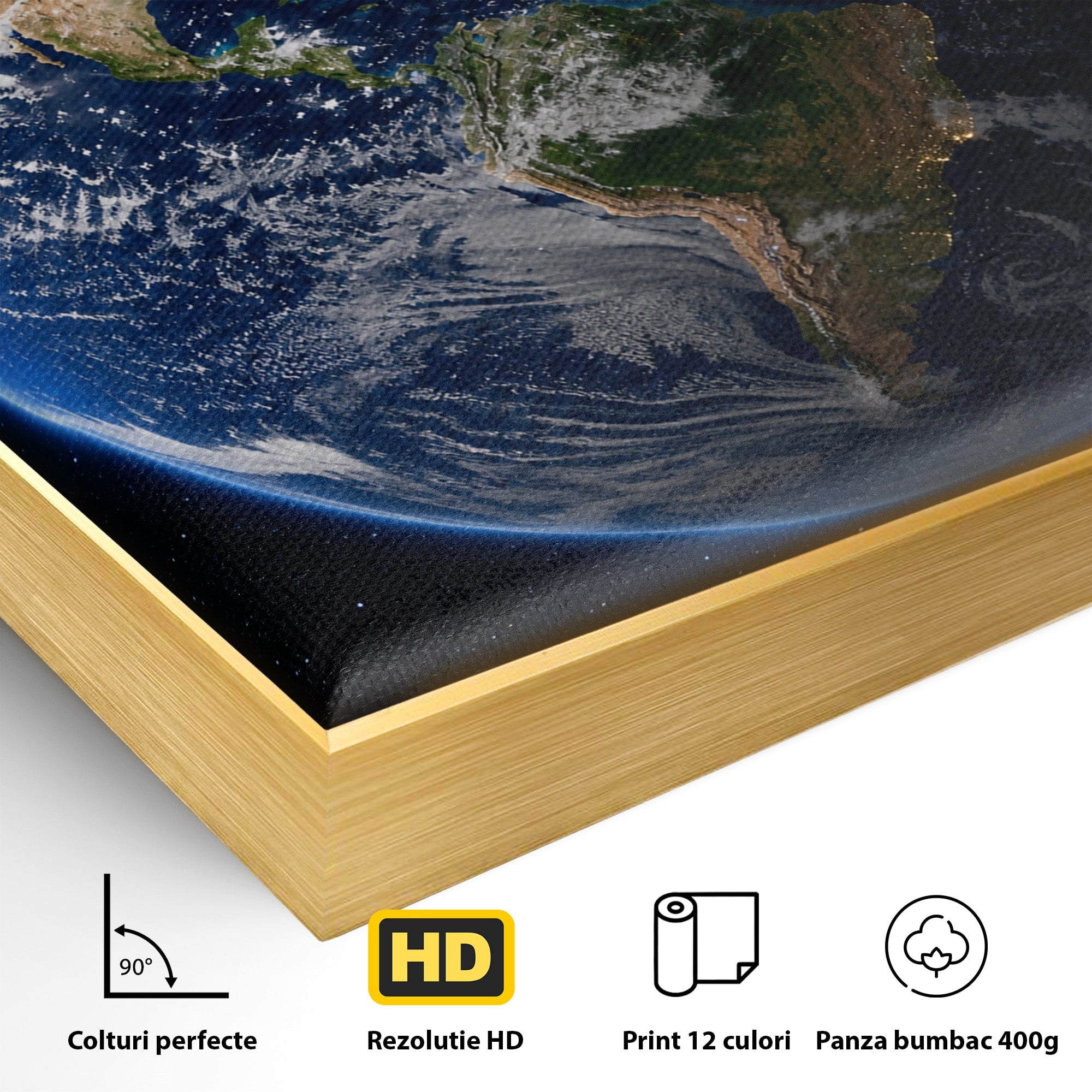 Tablou Canvas Premium LuxCanva® S1045, Pamantul Vazut Din Spatiu, Pamant, Spatiu, Planeta, Univers, Birou, Culori Vibrante