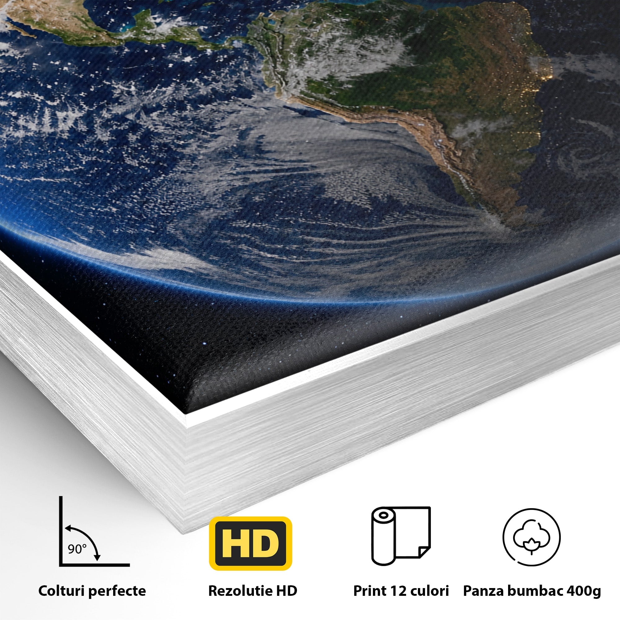 Tablou Canvas Premium LuxCanva® S1045, Pamantul Vazut Din Spatiu, Pamant, Spatiu, Planeta, Univers, Birou, Culori Vibrante