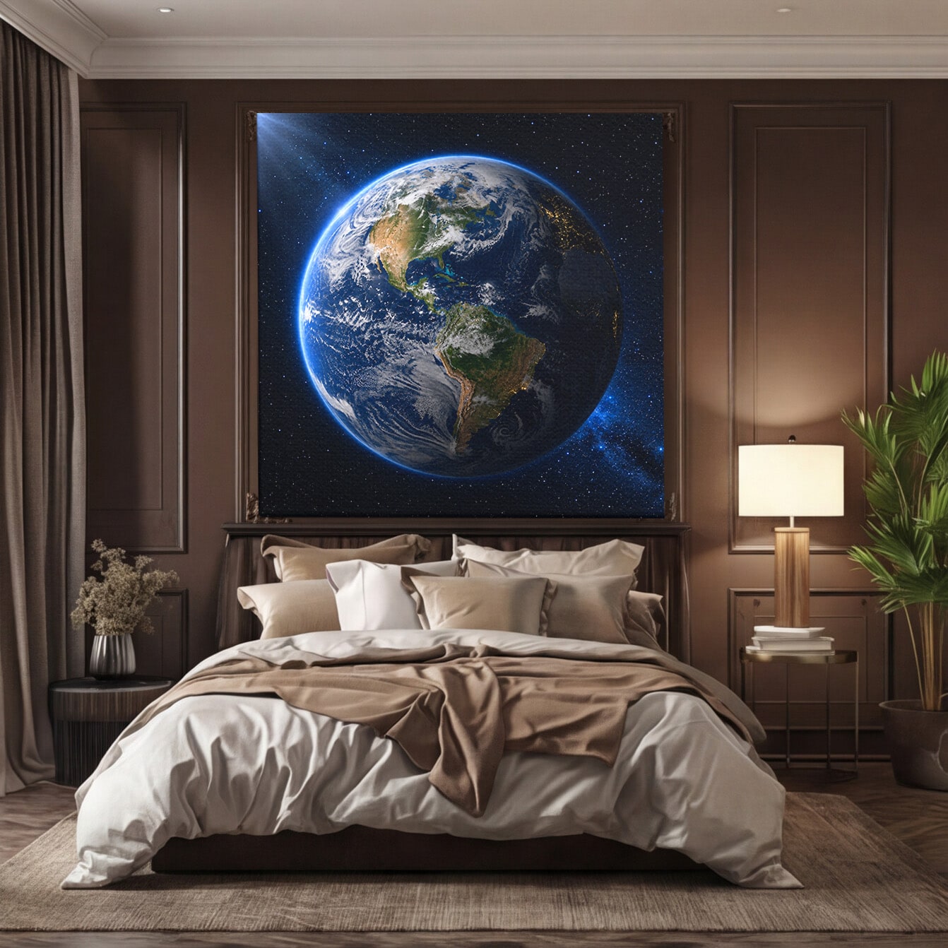 Tablou Canvas Premium LuxCanva® S1045, Pamantul Vazut Din Spatiu, Pamant, Spatiu, Planeta, Univers, Birou, Culori Vibrante