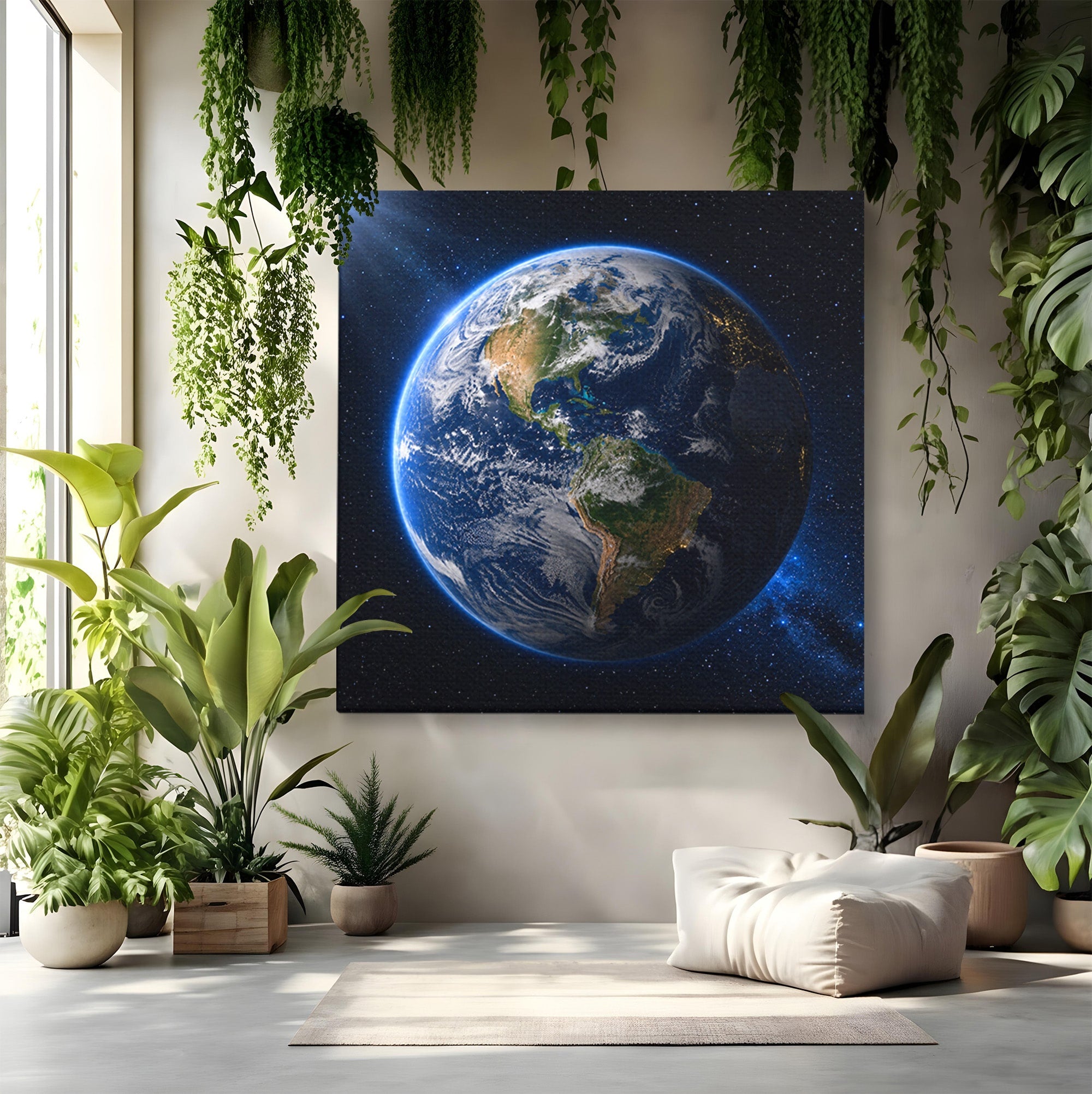 Tablou Canvas Premium LuxCanva® S1045, Pamantul Vazut Din Spatiu, Pamant, Spatiu, Planeta, Univers, Birou, Culori Vibrante