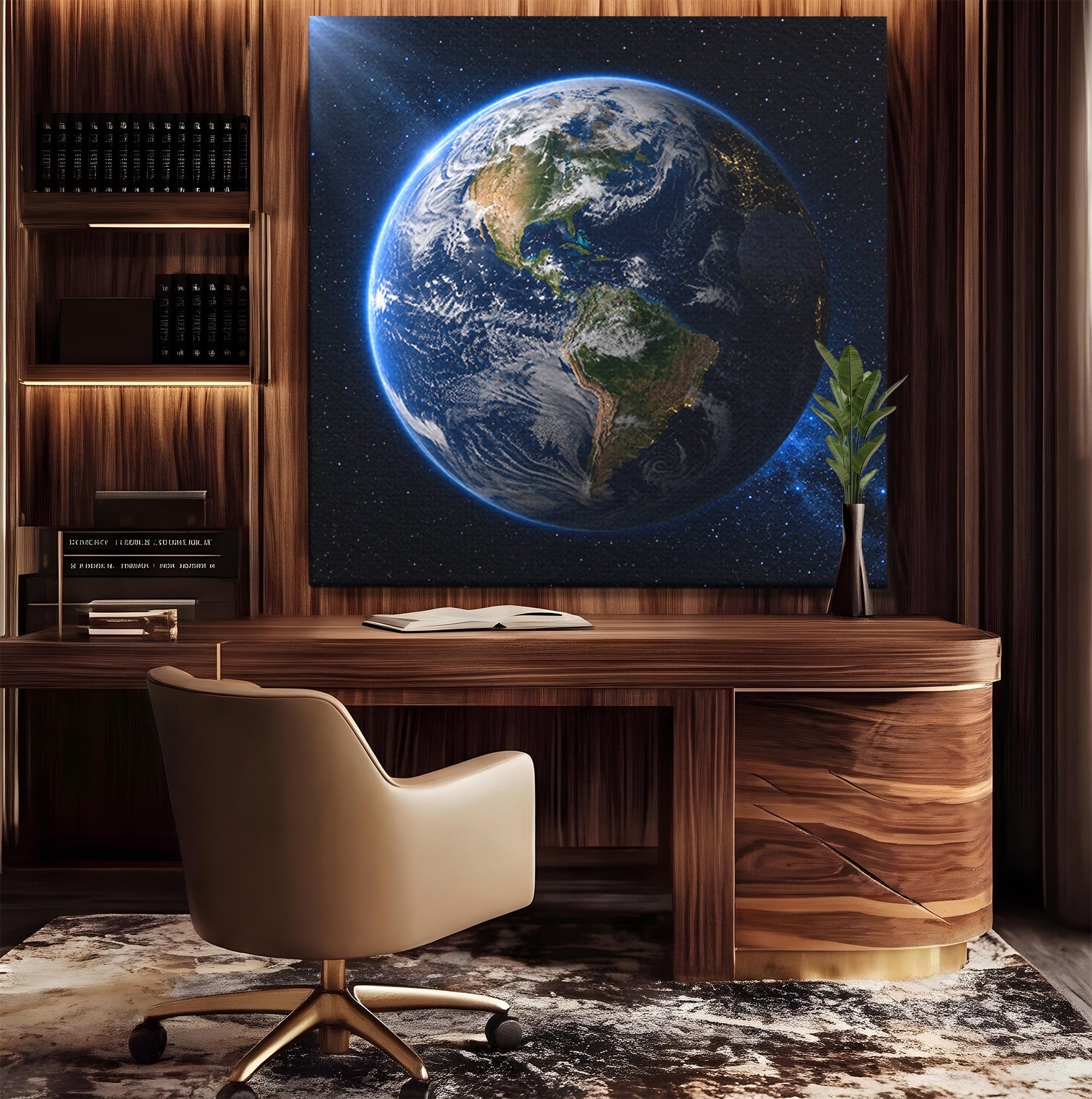 Tablou Canvas Premium LuxCanva® S1045, Pamantul Vazut Din Spatiu, Pamant, Spatiu, Planeta, Univers, Birou, Culori Vibrante