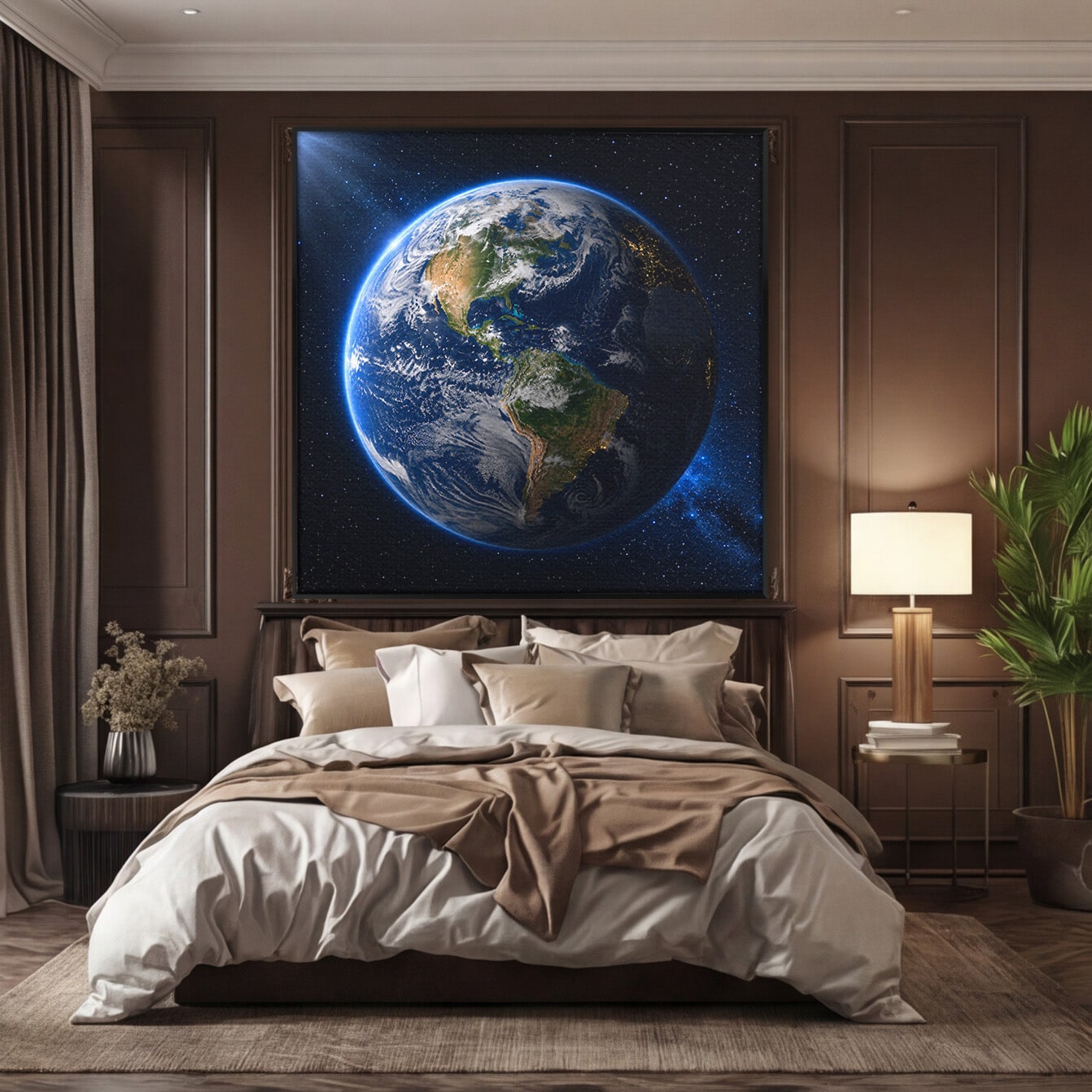 Tablou Canvas Premium LuxCanva® S1045, Pamantul Vazut Din Spatiu, Pamant, Spatiu, Planeta, Univers, Birou, Culori Vibrante