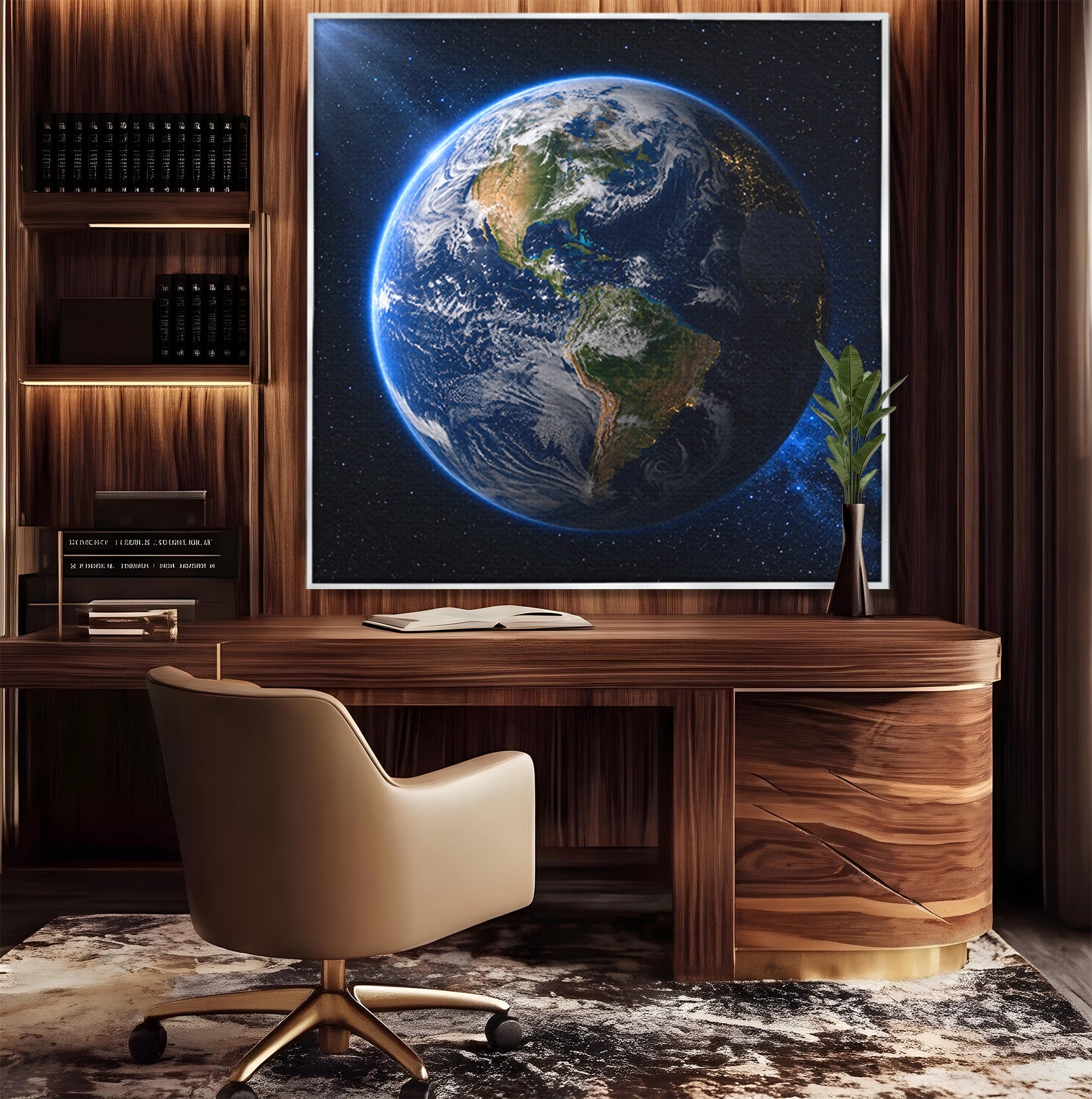 Tablou Canvas Premium LuxCanva® S1045, Pamantul Vazut Din Spatiu, Pamant, Spatiu, Planeta, Univers, Birou, Culori Vibrante