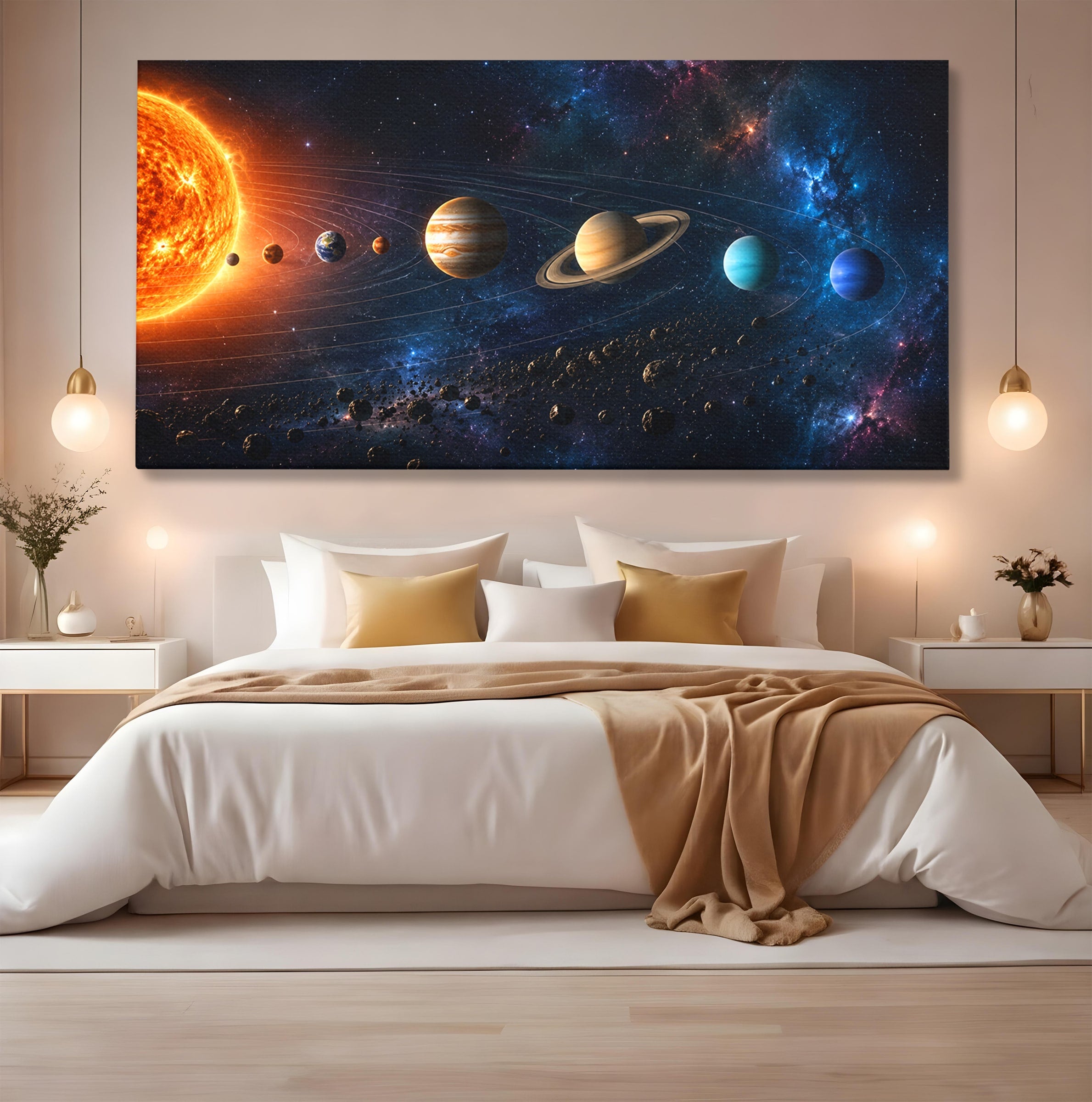 Tablou Canvas Premium LuxCanva® S1046, Sistem Solar Cosmic, Sistem Solar, Planete, Spatiu, Astronomie, Birou, Culori Vibrante