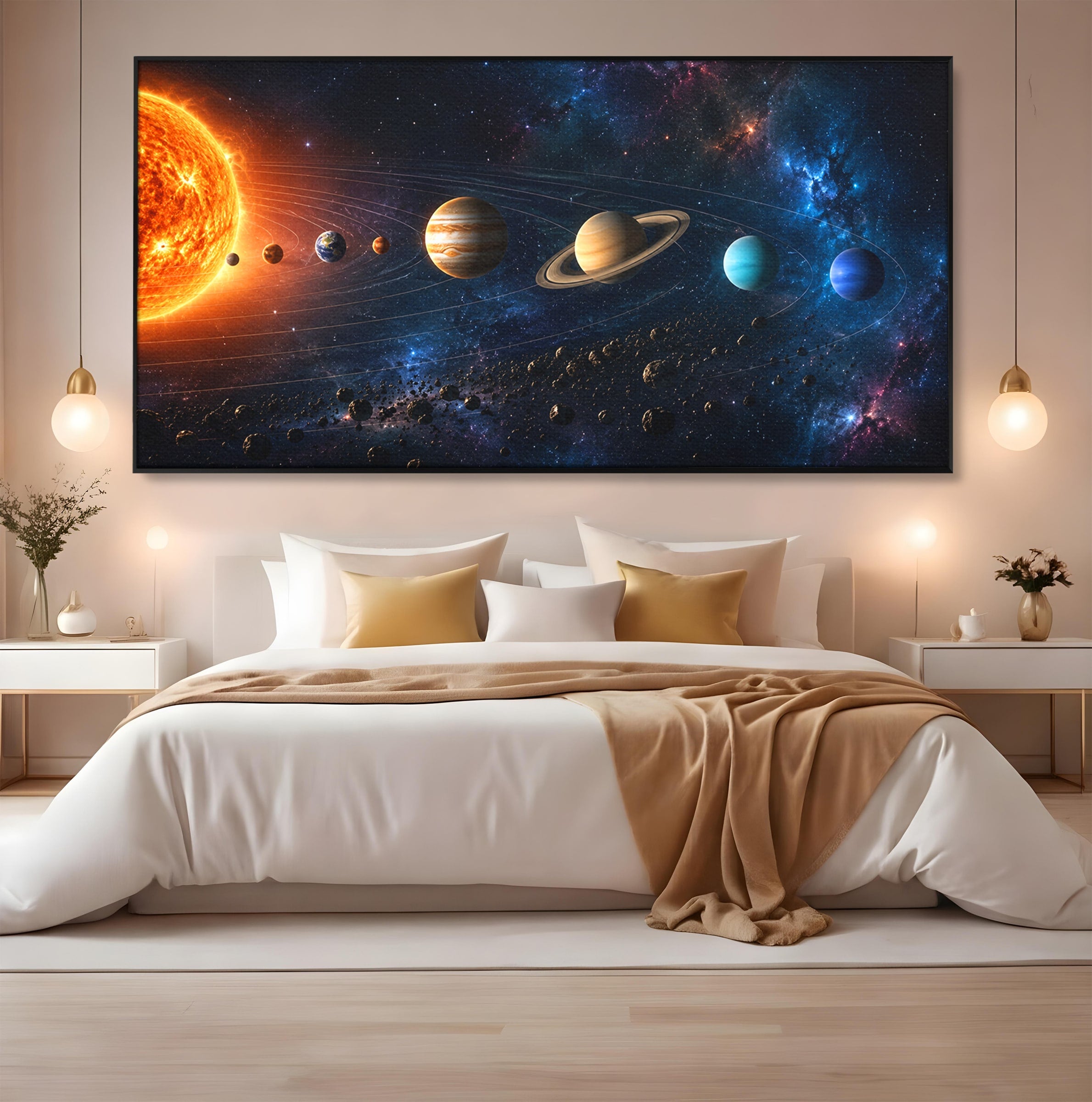Tablou Canvas Premium LuxCanva® S1046, Sistem Solar Cosmic, Sistem Solar, Planete, Spatiu, Astronomie, Birou, Culori Vibrante