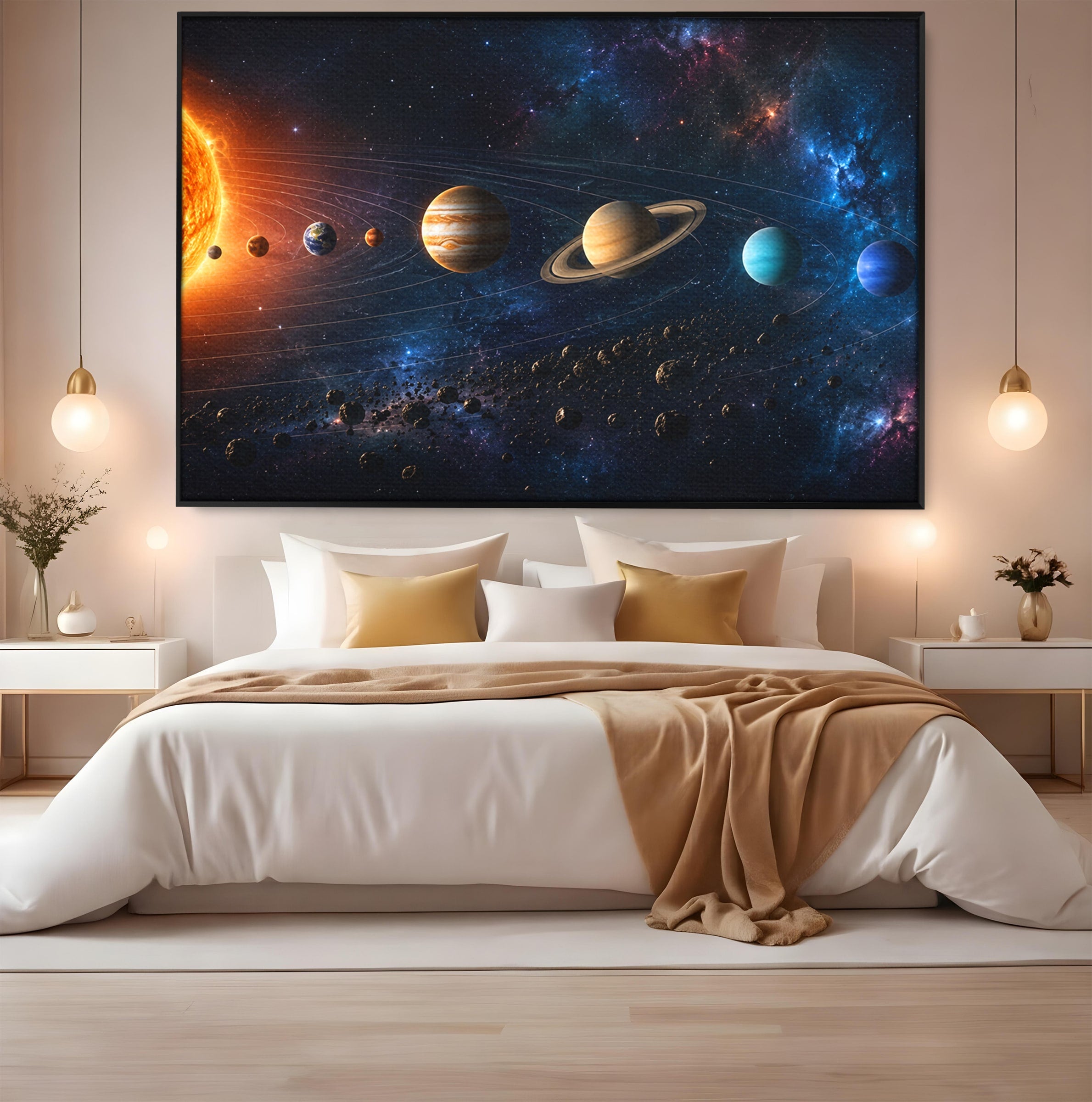 Tablou Canvas Premium LuxCanva® S1046, Sistem Solar Cosmic, Sistem Solar, Planete, Spatiu, Astronomie, Birou, Culori Vibrante