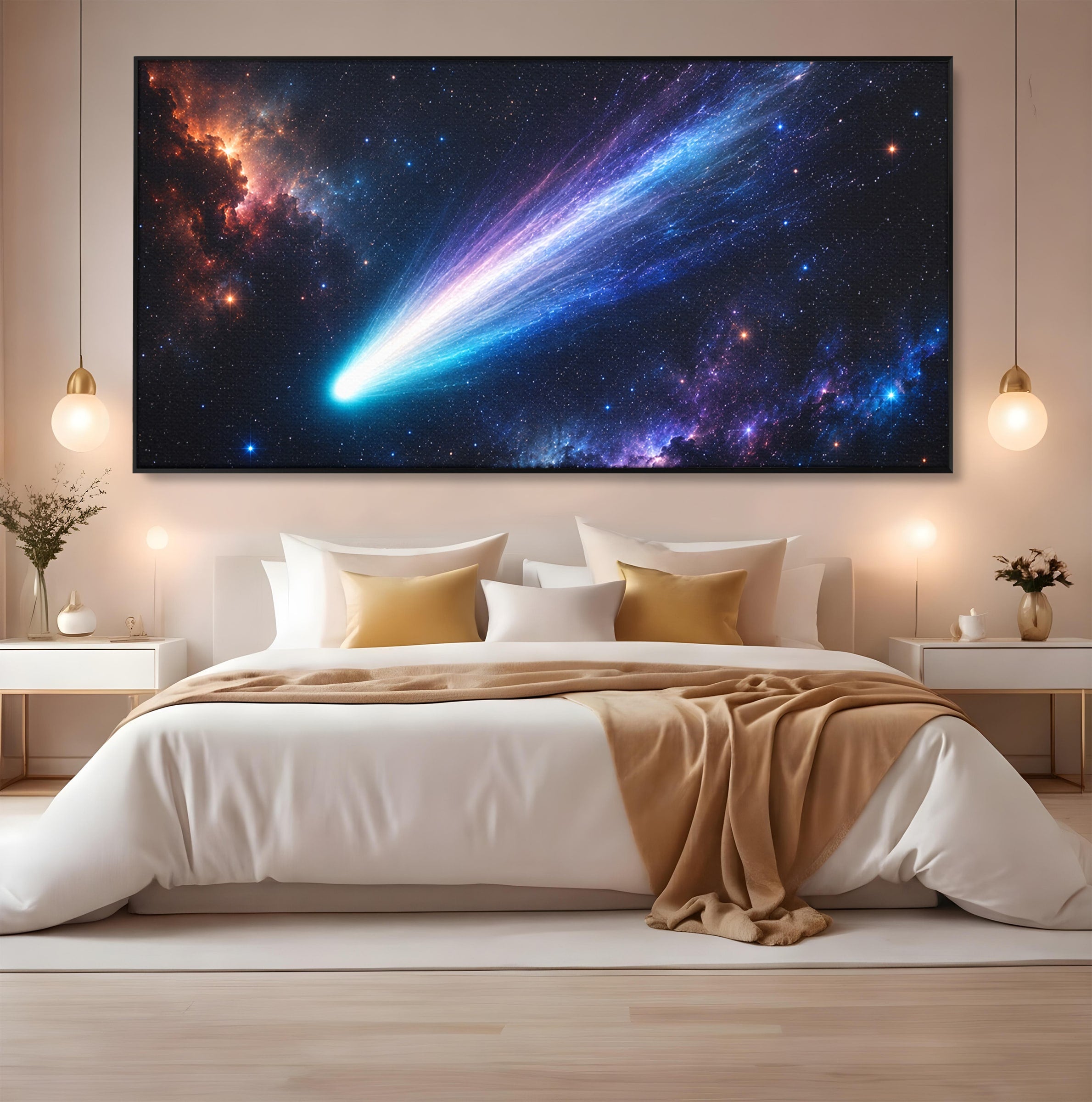 Tablou Canvas Premium LuxCanva® S1048, Cometă În Univers, Cometa, Spatiu, Univers, Stele, Dormitor, Living, Culori Vibrante