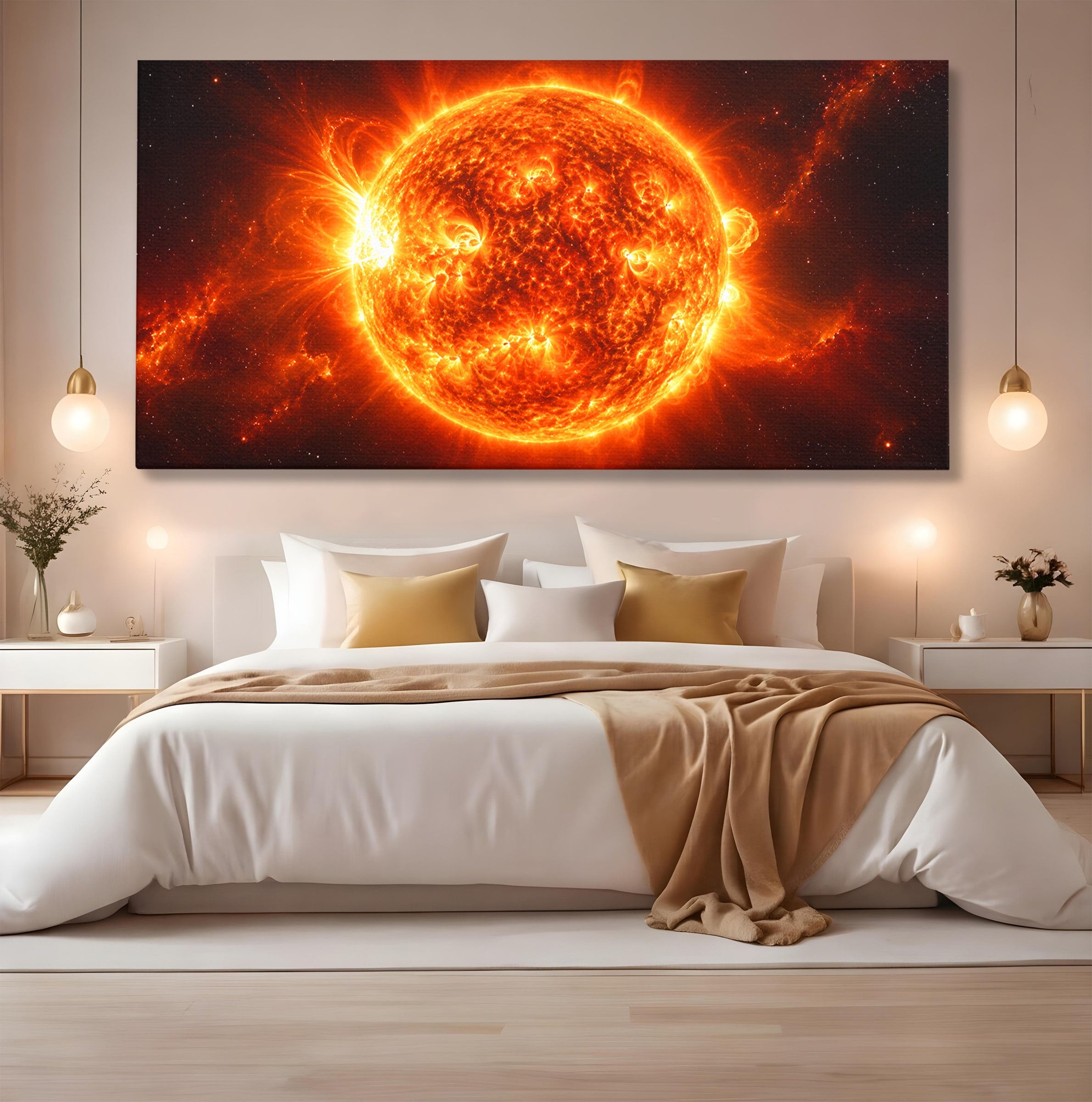 Tablou Canvas Premium LuxCanva® S1049, Soarele Incandescent, Soare, Spatiu, Univers, Astronomie, Dormitor, Culori Vibrante