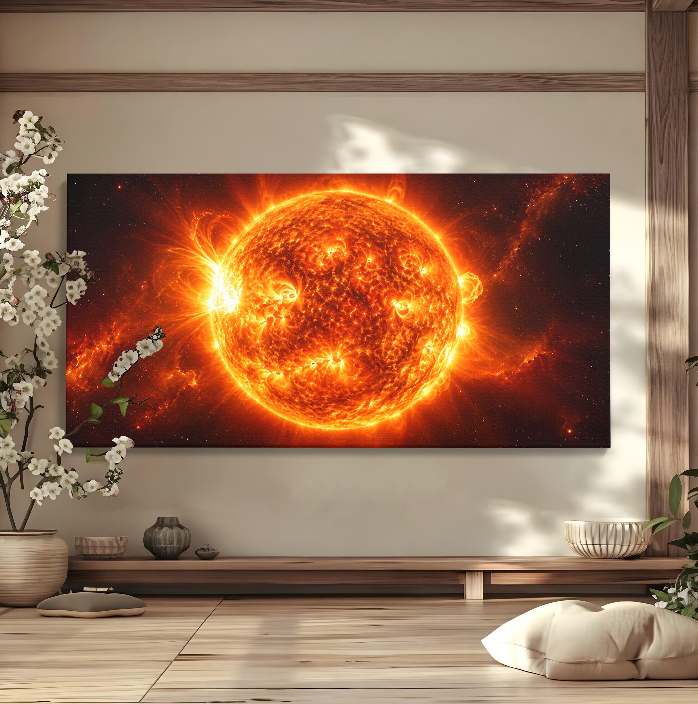 Tablou Canvas Premium LuxCanva® S1049, Soarele Incandescent, Soare, Spatiu, Univers, Astronomie, Dormitor, Culori Vibrante