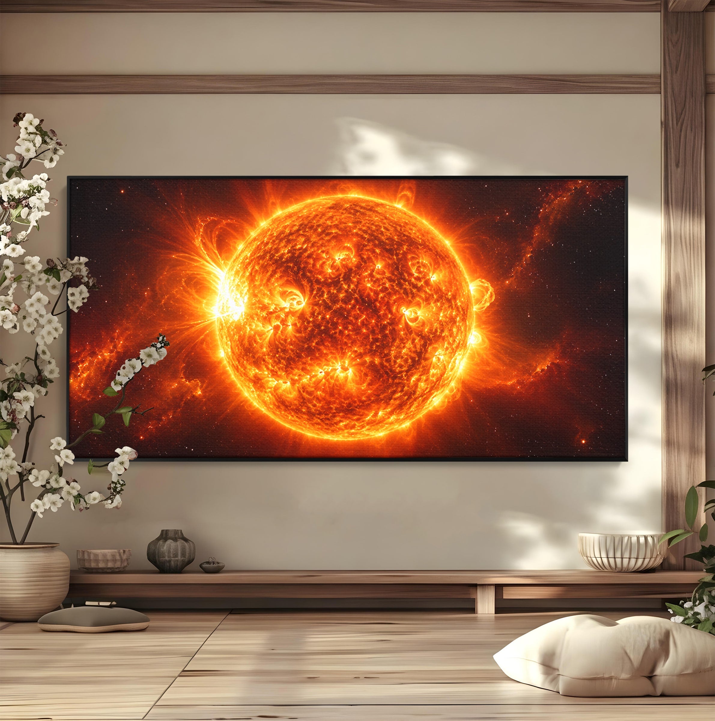 Tablou Canvas Premium LuxCanva® S1049, Soarele Incandescent, Soare, Spatiu, Univers, Astronomie, Dormitor, Culori Vibrante