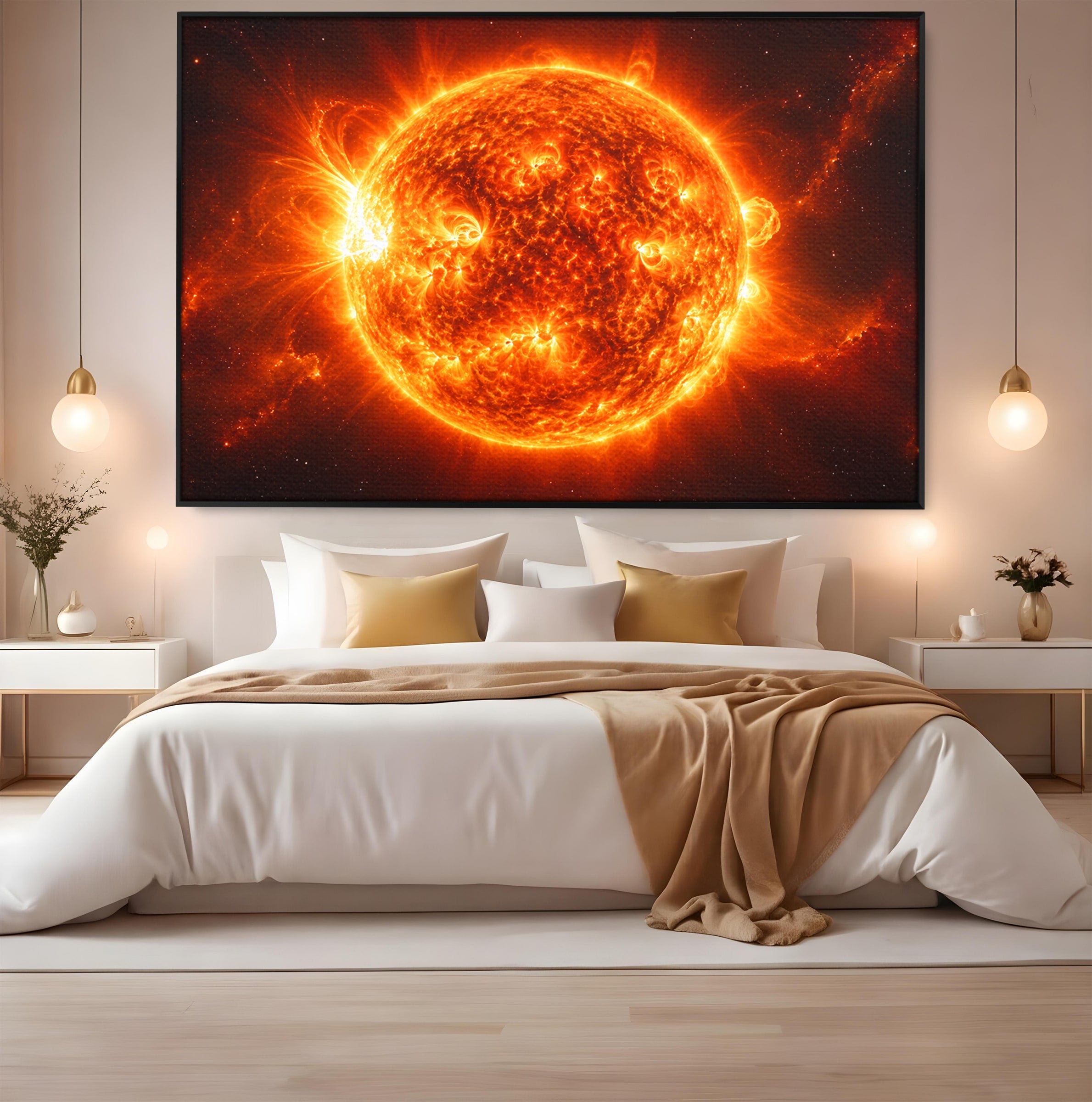 Tablou Canvas Premium LuxCanva® S1049, Soarele Incandescent, Soare, Spatiu, Univers, Astronomie, Dormitor, Culori Vibrante