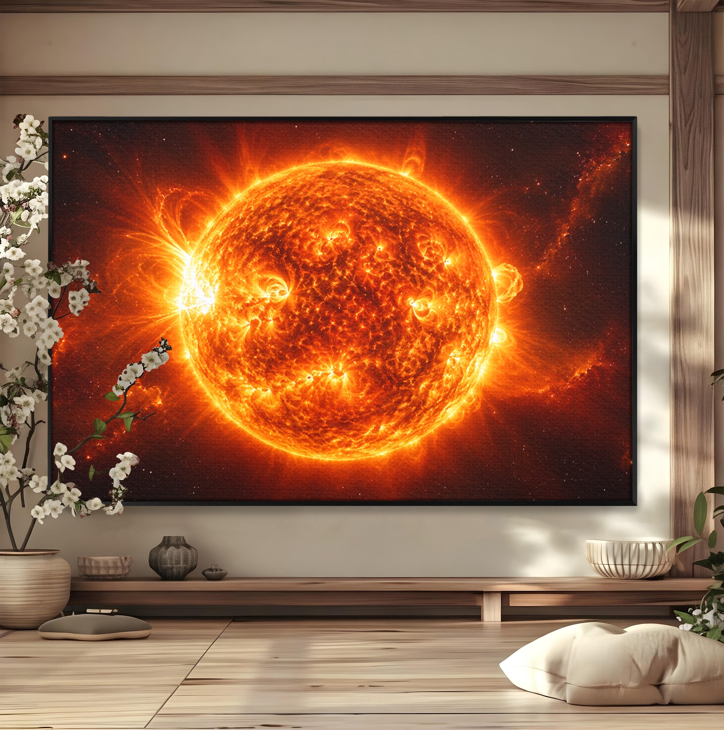 Tablou Canvas Premium LuxCanva® S1049, Soarele Incandescent, Soare, Spatiu, Univers, Astronomie, Dormitor, Culori Vibrante