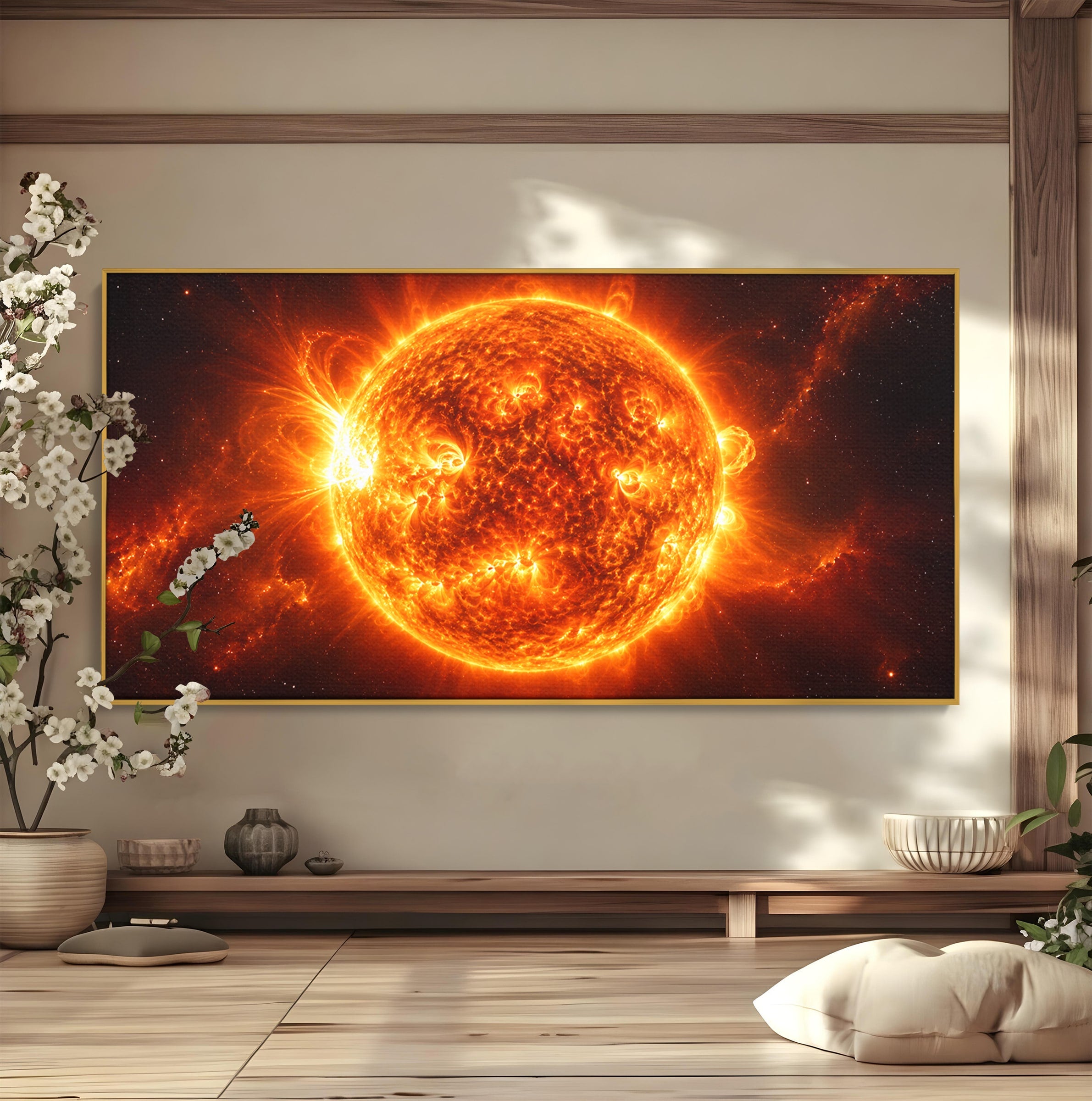 Tablou Canvas Premium LuxCanva® S1049, Soarele Incandescent, Soare, Spatiu, Univers, Astronomie, Dormitor, Culori Vibrante