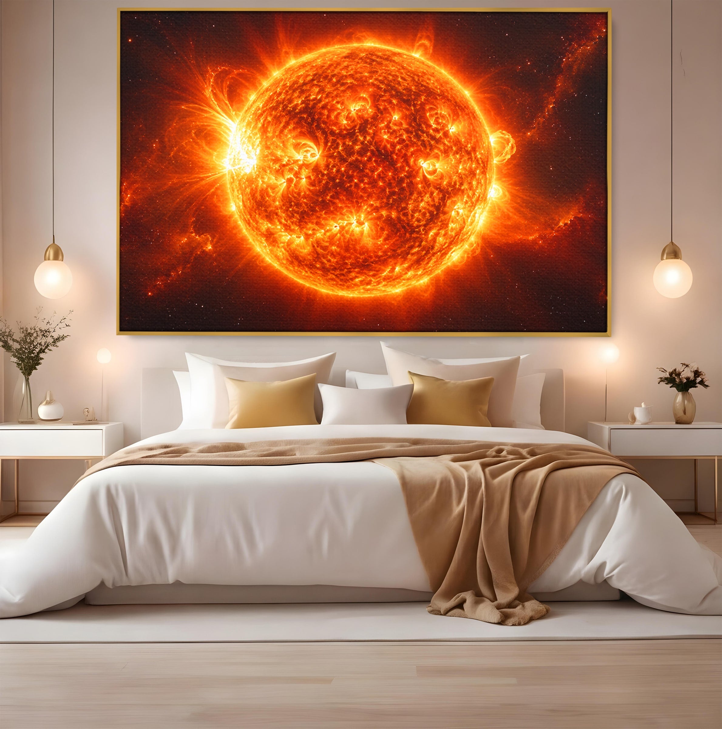 Tablou Canvas Premium LuxCanva® S1049, Soarele Incandescent, Soare, Spatiu, Univers, Astronomie, Dormitor, Culori Vibrante