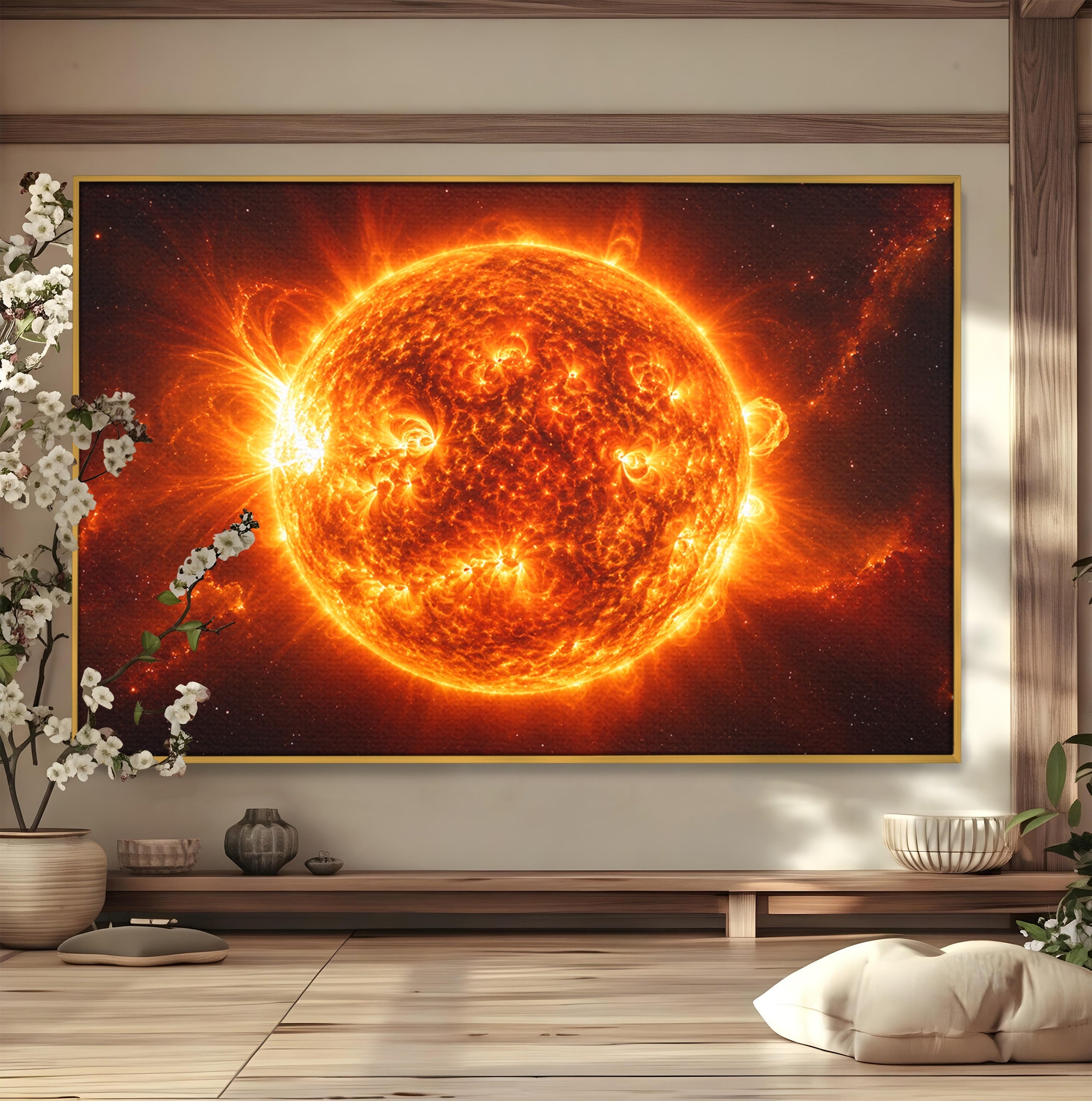 Tablou Canvas Premium LuxCanva® S1049, Soarele Incandescent, Soare, Spatiu, Univers, Astronomie, Dormitor, Culori Vibrante