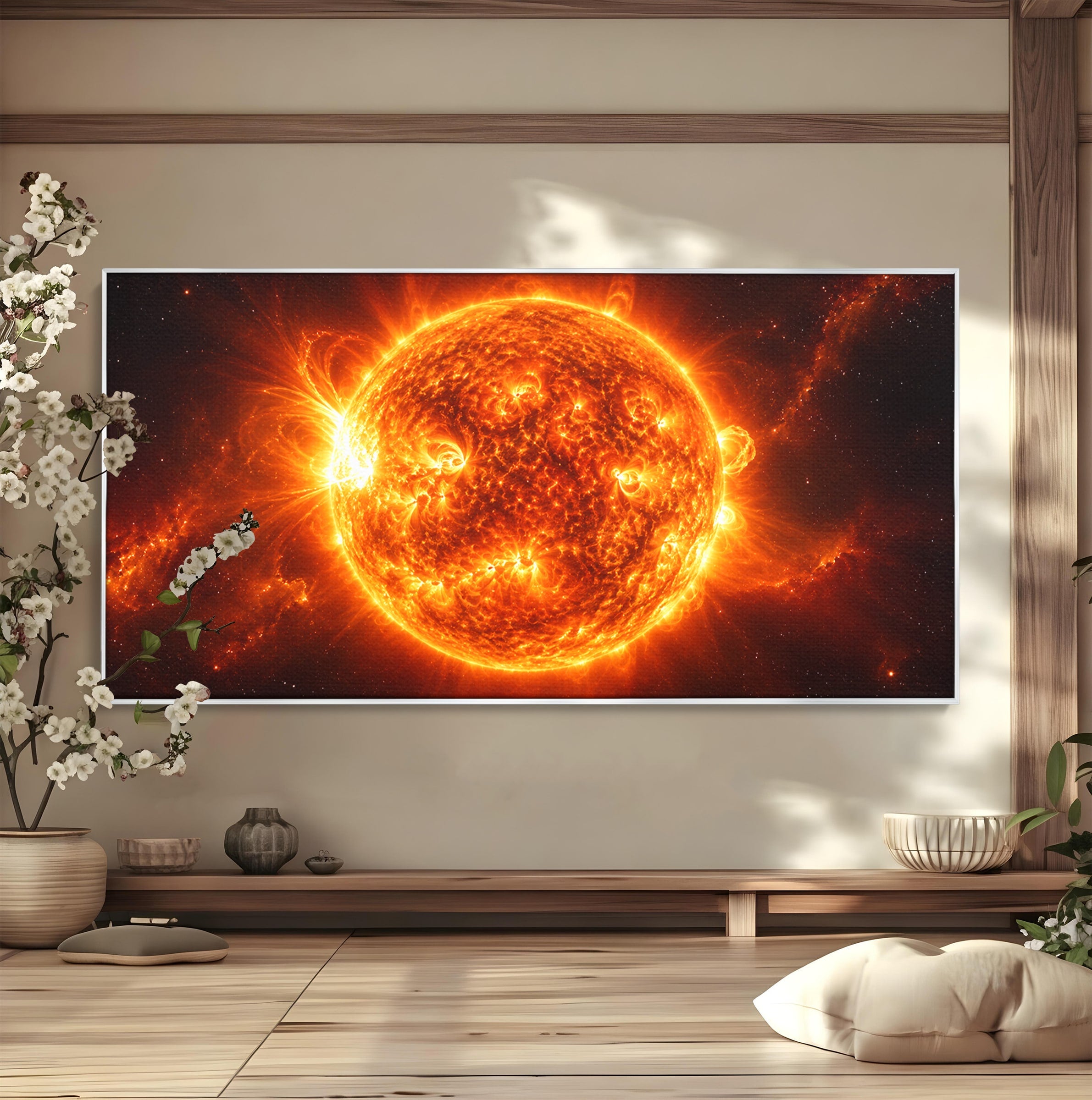 Tablou Canvas Premium LuxCanva® S1049, Soarele Incandescent, Soare, Spatiu, Univers, Astronomie, Dormitor, Culori Vibrante