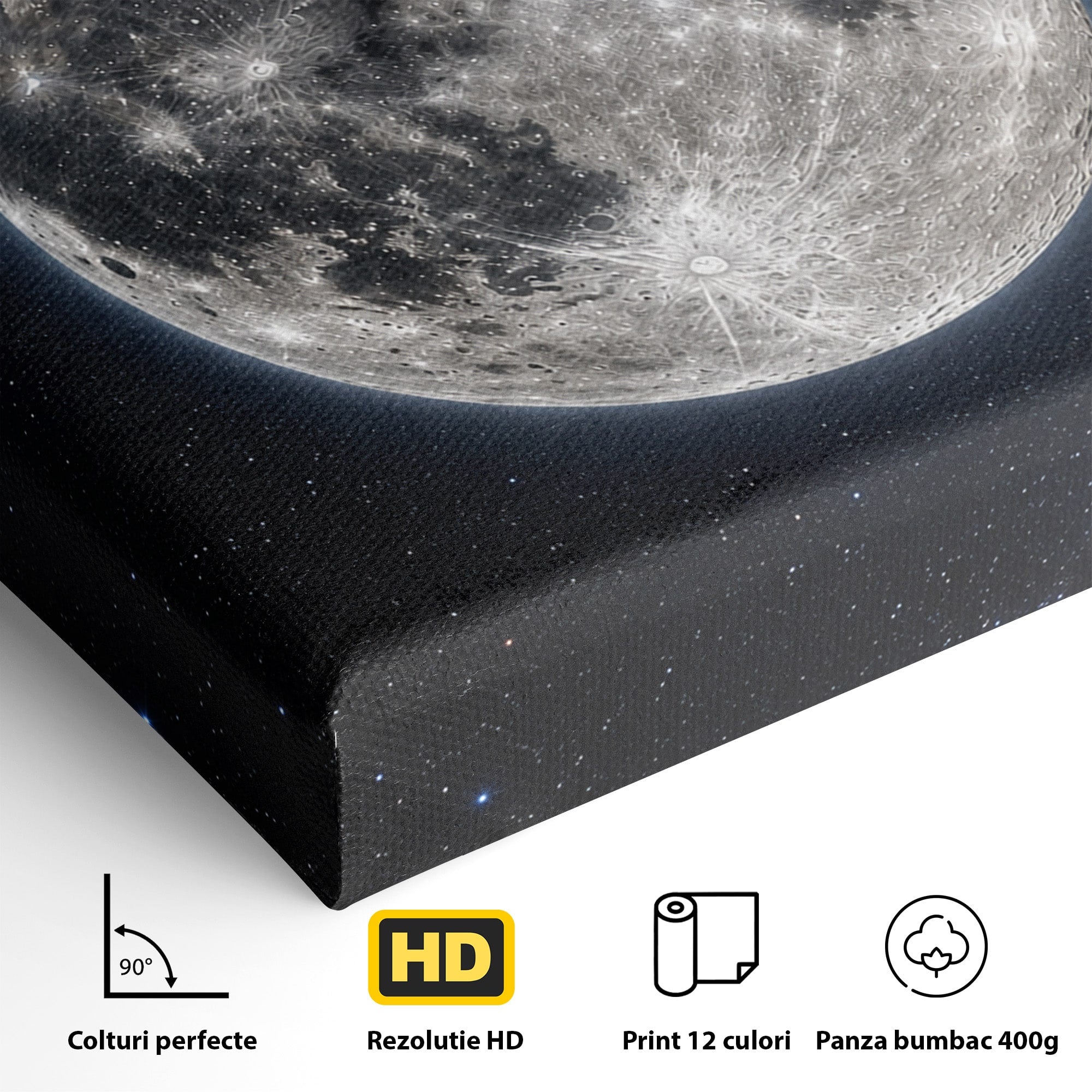 Tablou Canvas Premium LuxCanva® S1050, Luna Plina, Luna, Spatiu, Noapte, Astronomie, Dormitor, Culori Vibrante