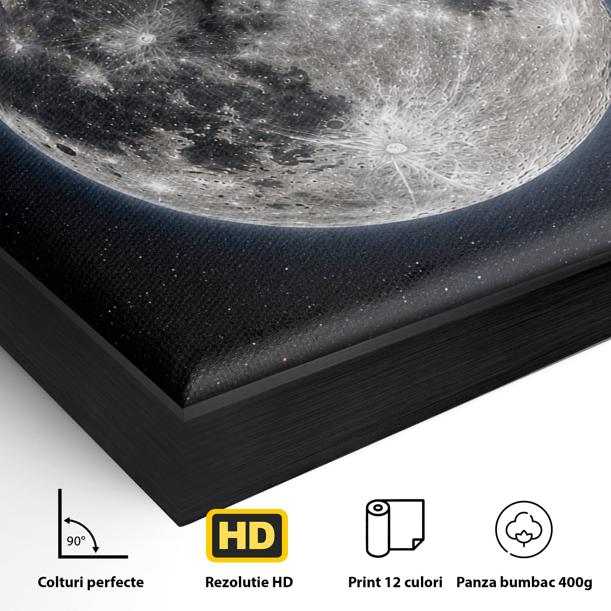 Tablou Canvas Premium LuxCanva® S1050, Luna Plina, Luna, Spatiu, Noapte, Astronomie, Dormitor, Culori Vibrante