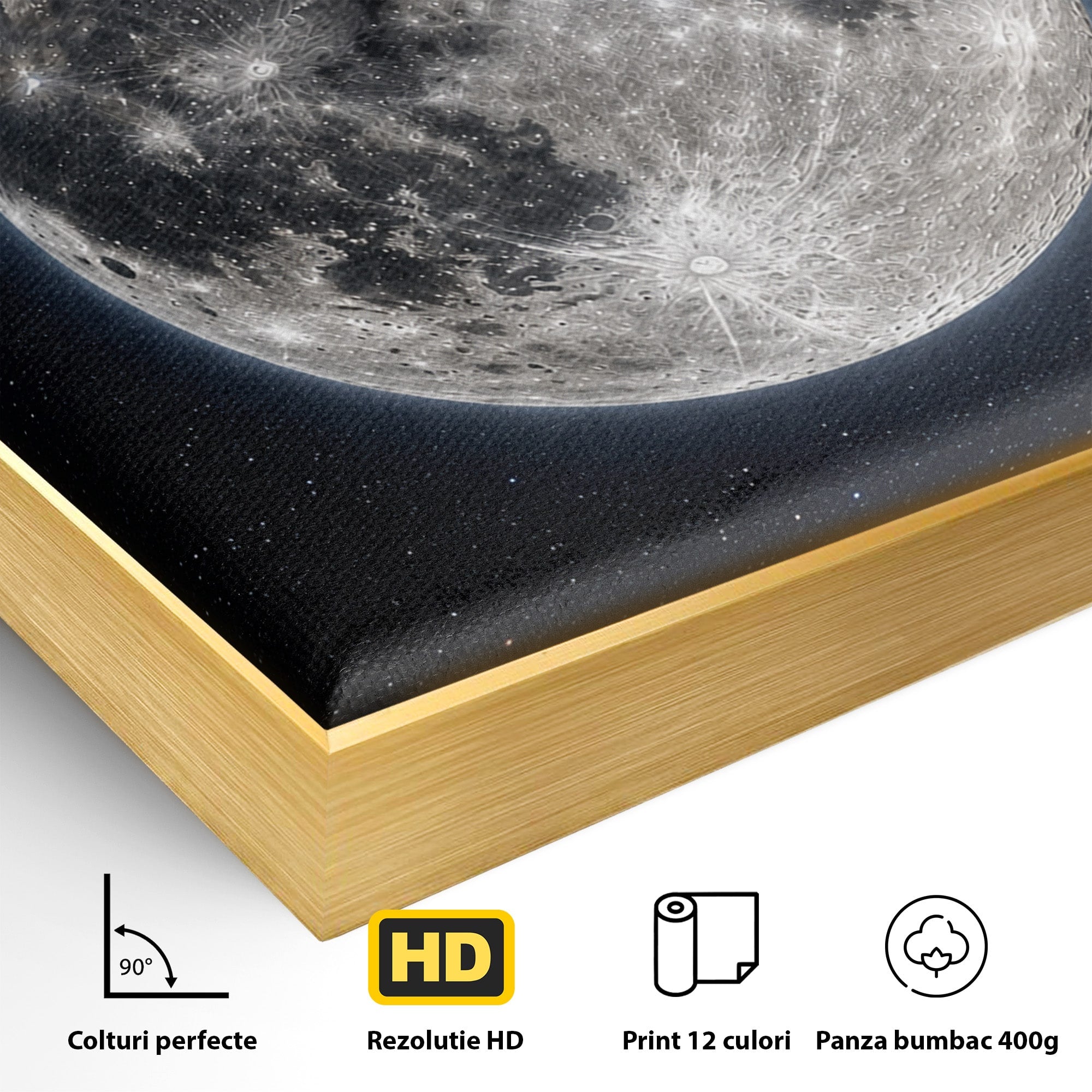 Tablou Canvas Premium LuxCanva® S1050, Luna Plina, Luna, Spatiu, Noapte, Astronomie, Dormitor, Culori Vibrante