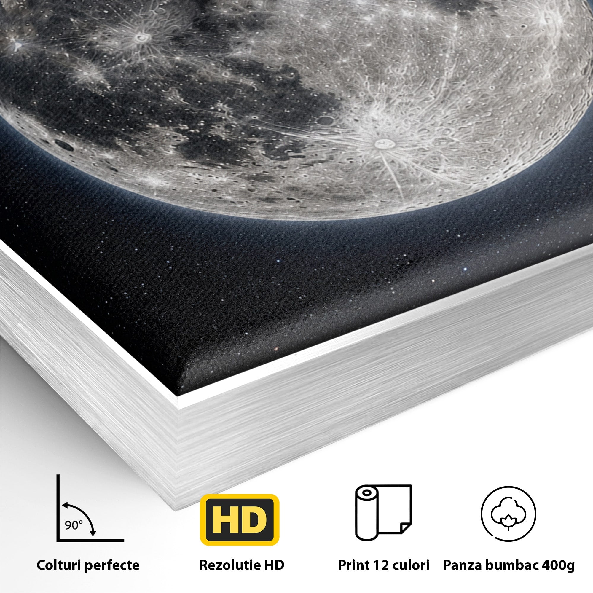 Tablou Canvas Premium LuxCanva® S1050, Luna Plina, Luna, Spatiu, Noapte, Astronomie, Dormitor, Culori Vibrante