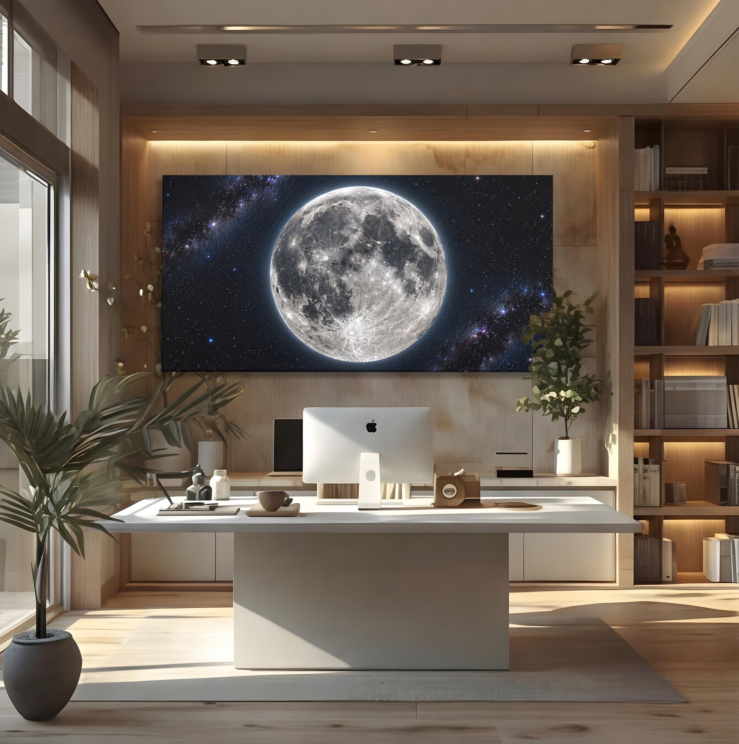 Tablou Canvas Premium LuxCanva® S1050, Luna Plina, Luna, Spatiu, Noapte, Astronomie, Dormitor, Culori Vibrante