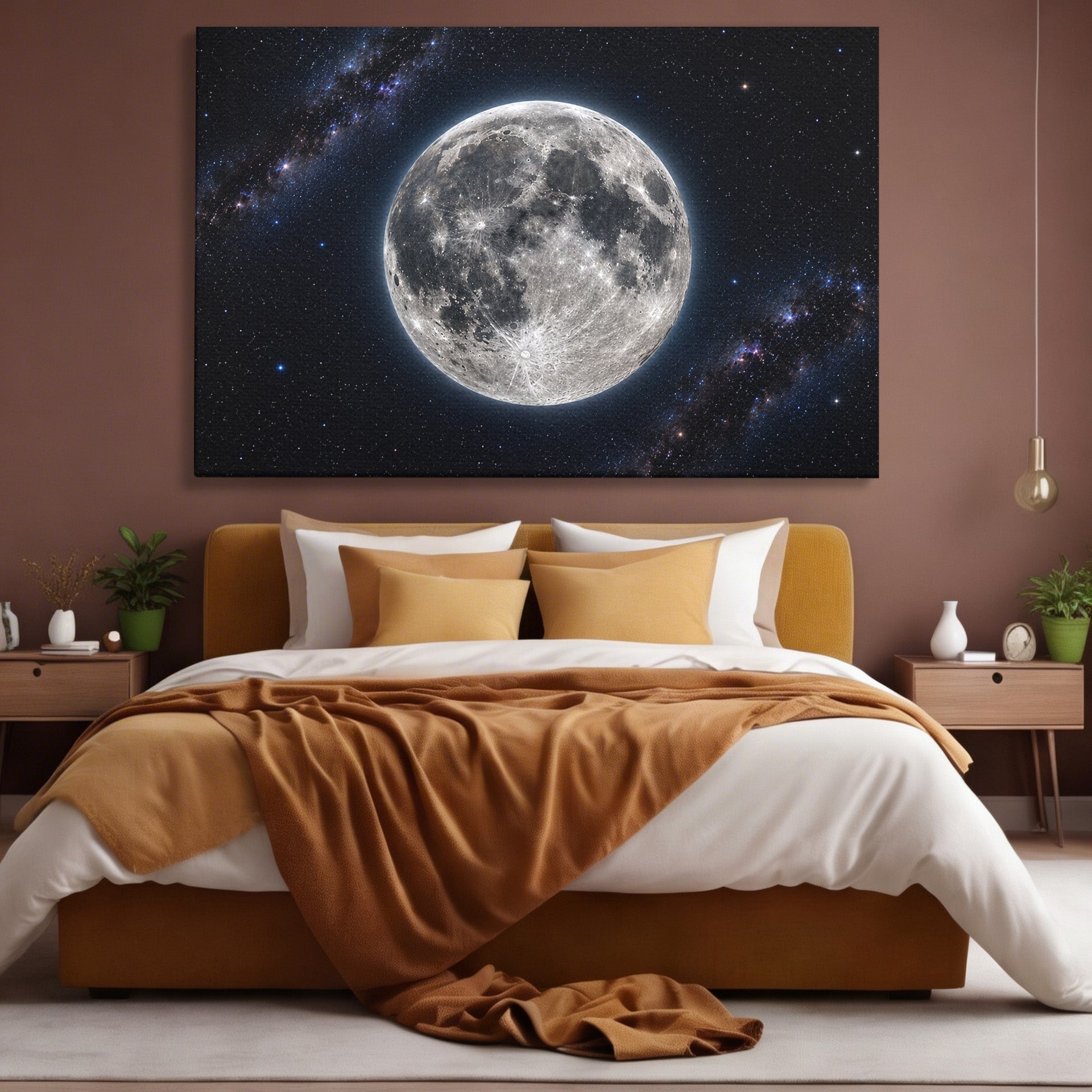 Tablou Canvas Premium LuxCanva® S1050, Luna Plina, Luna, Spatiu, Noapte, Astronomie, Dormitor, Culori Vibrante