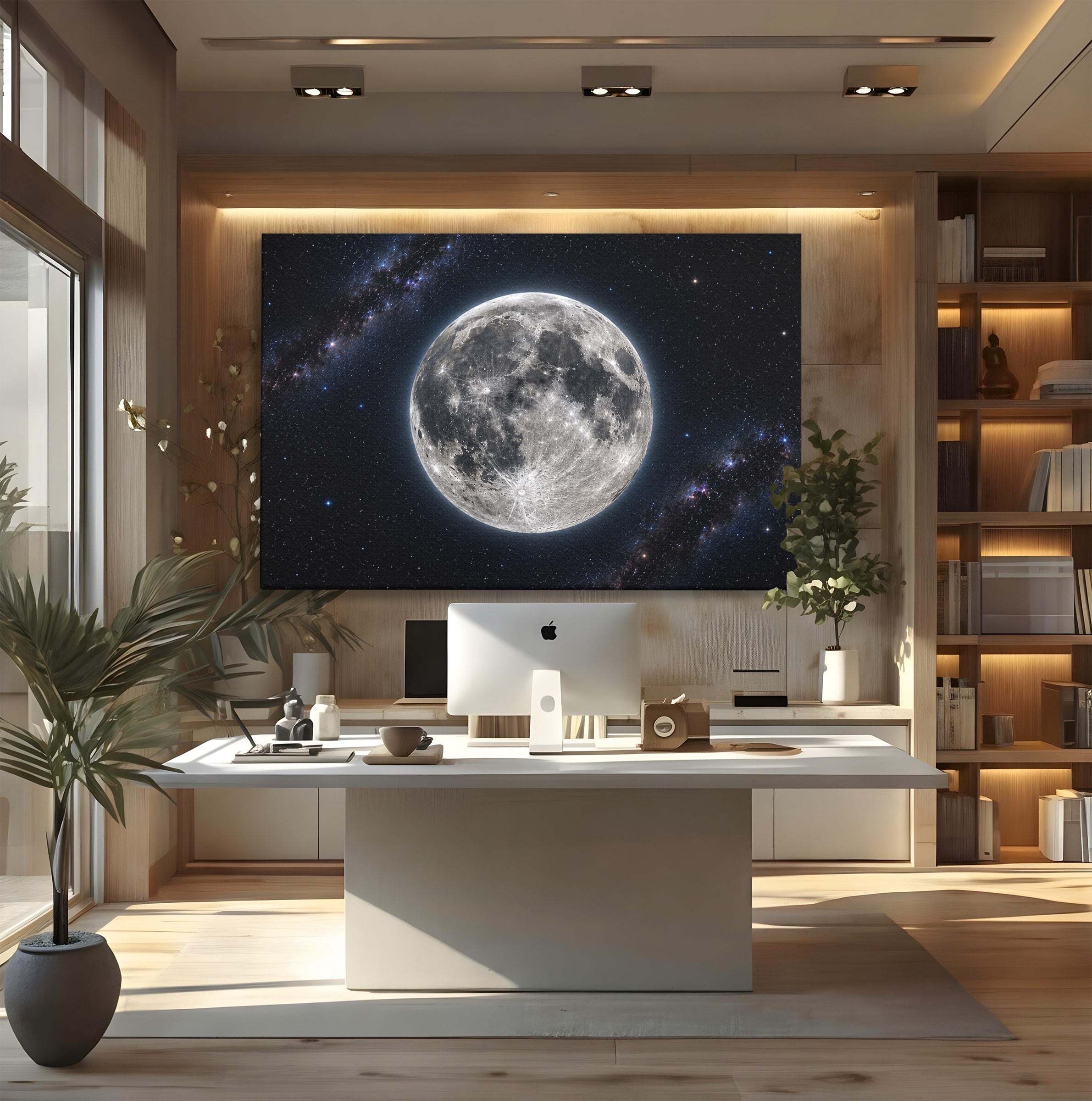 Tablou Canvas Premium LuxCanva® S1050, Luna Plina, Luna, Spatiu, Noapte, Astronomie, Dormitor, Culori Vibrante