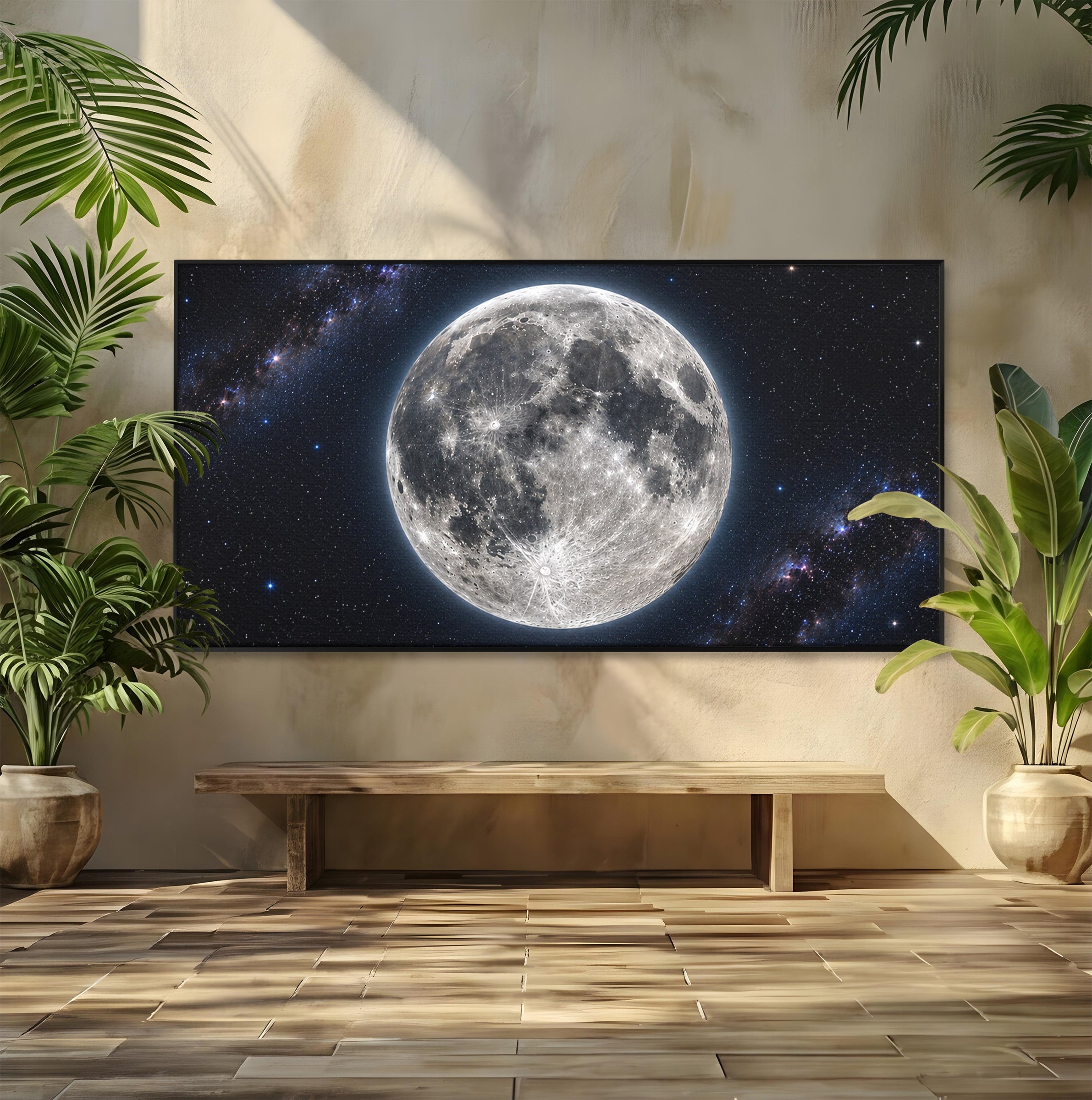 Tablou Canvas Premium LuxCanva® S1050, Luna Plina, Luna, Spatiu, Noapte, Astronomie, Dormitor, Culori Vibrante