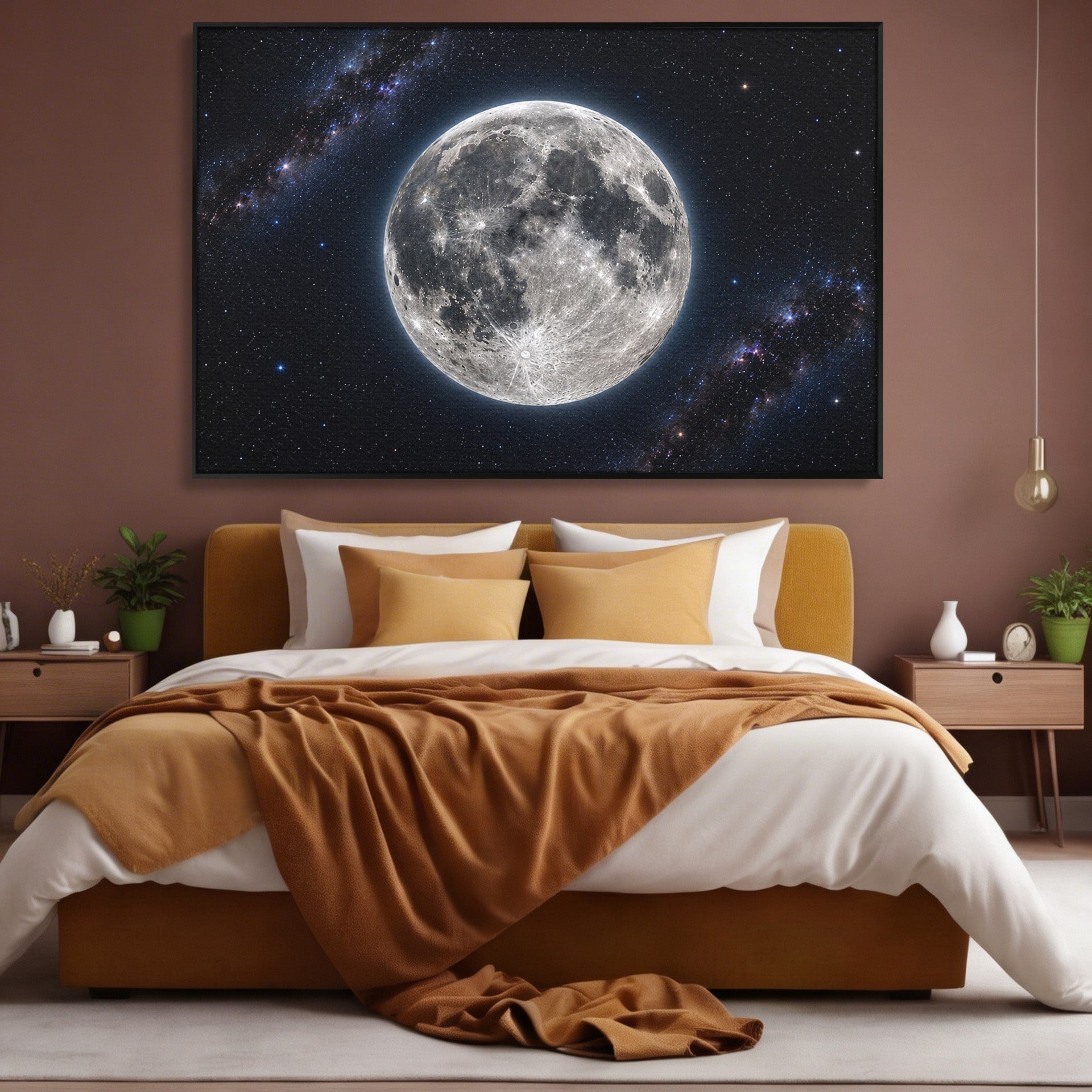 Tablou Canvas Premium LuxCanva® S1050, Luna Plina, Luna, Spatiu, Noapte, Astronomie, Dormitor, Culori Vibrante