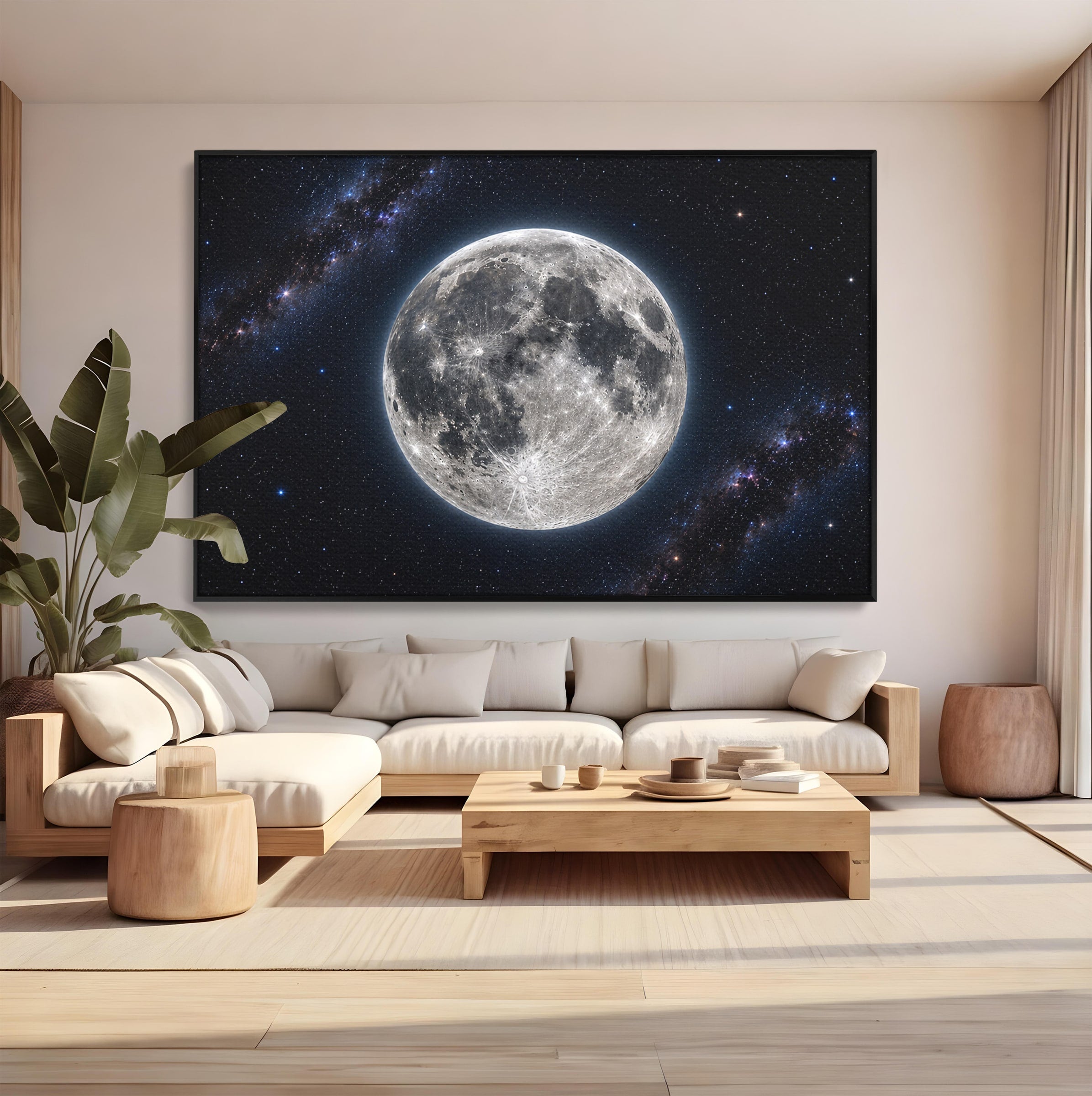 Tablou Canvas Premium LuxCanva® S1050, Luna Plina, Luna, Spatiu, Noapte, Astronomie, Dormitor, Culori Vibrante