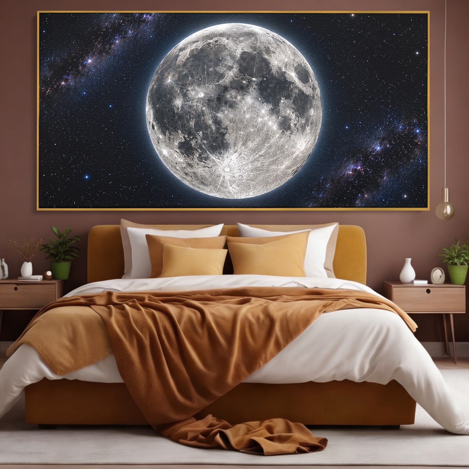 Tablou Canvas Premium LuxCanva® S1050, Luna Plina, Luna, Spatiu, Noapte, Astronomie, Dormitor, Culori Vibrante
