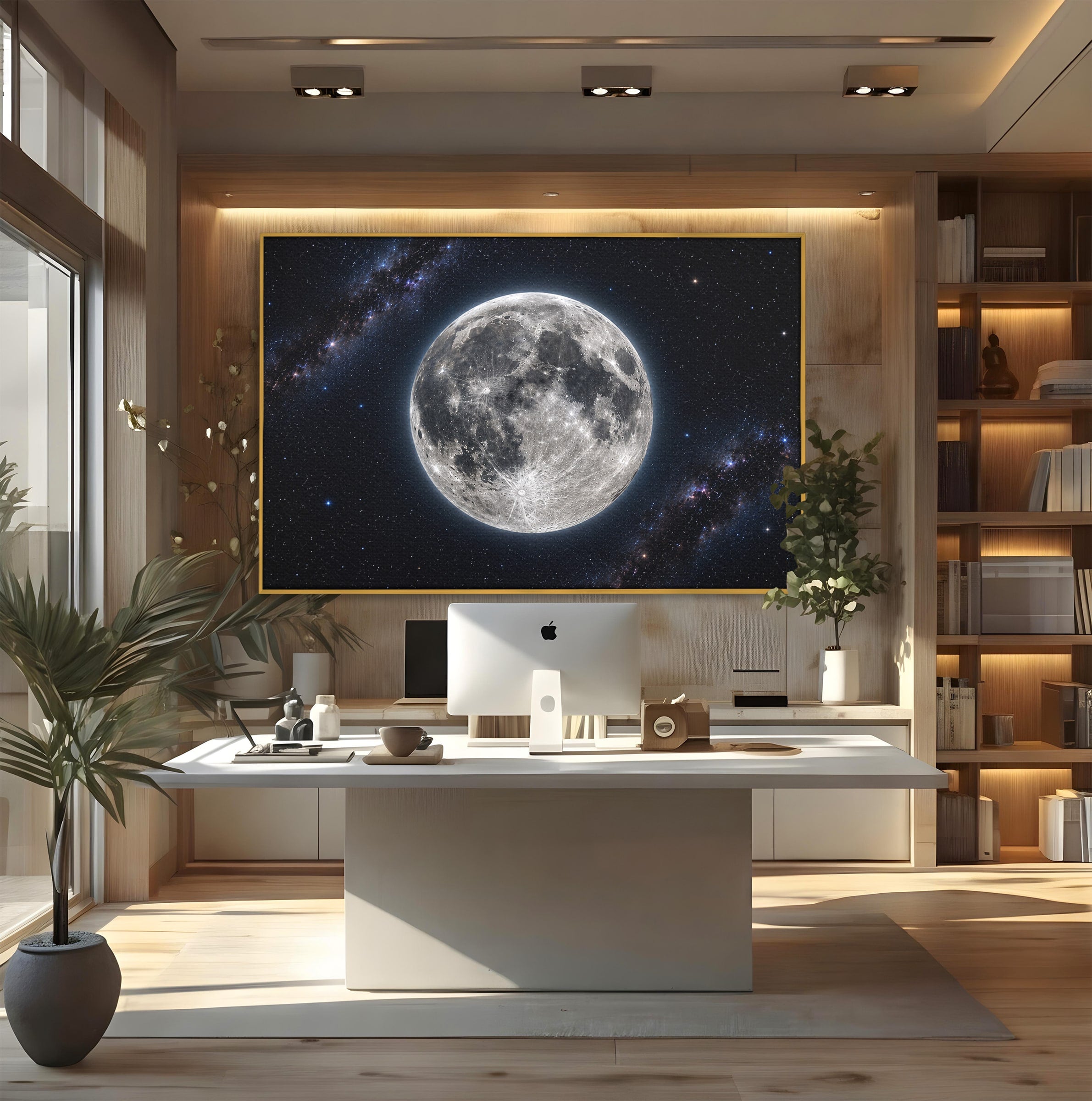 Tablou Canvas Premium LuxCanva® S1050, Luna Plina, Luna, Spatiu, Noapte, Astronomie, Dormitor, Culori Vibrante
