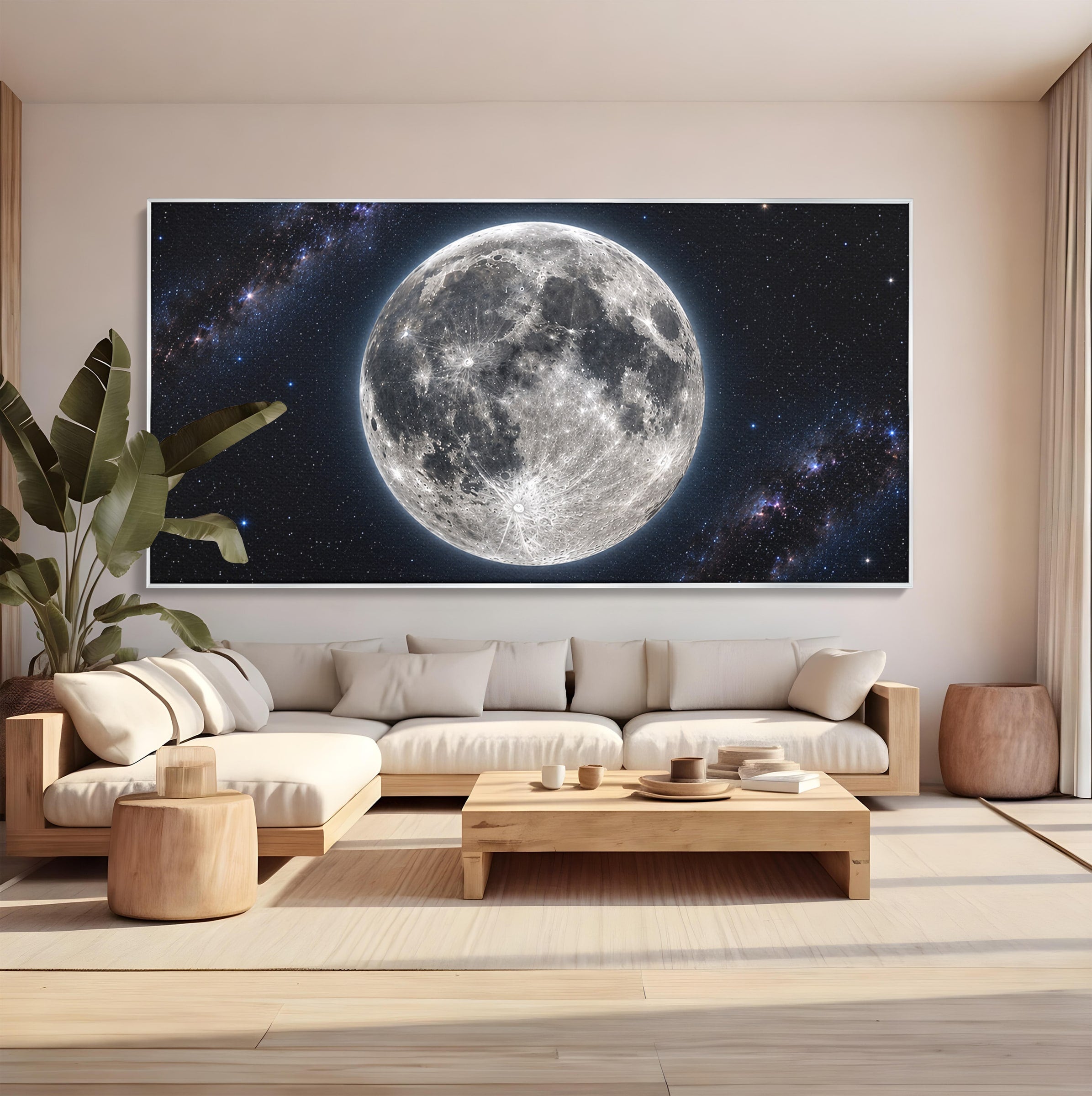 Tablou Canvas Premium LuxCanva® S1050, Luna Plina, Luna, Spatiu, Noapte, Astronomie, Dormitor, Culori Vibrante