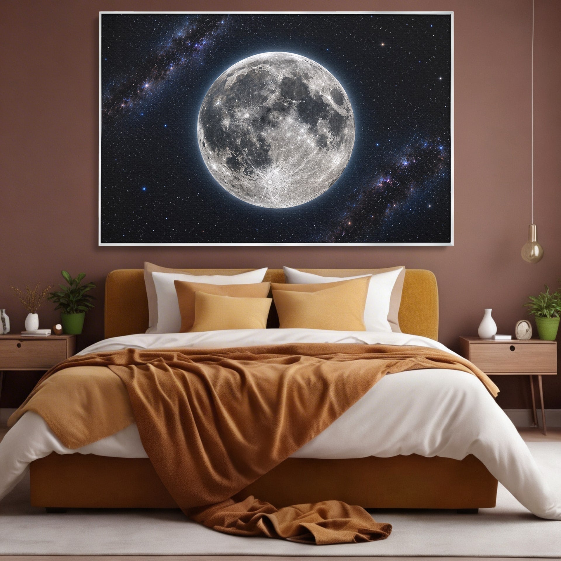 Tablou Canvas Premium LuxCanva® S1050, Luna Plina, Luna, Spatiu, Noapte, Astronomie, Dormitor, Culori Vibrante