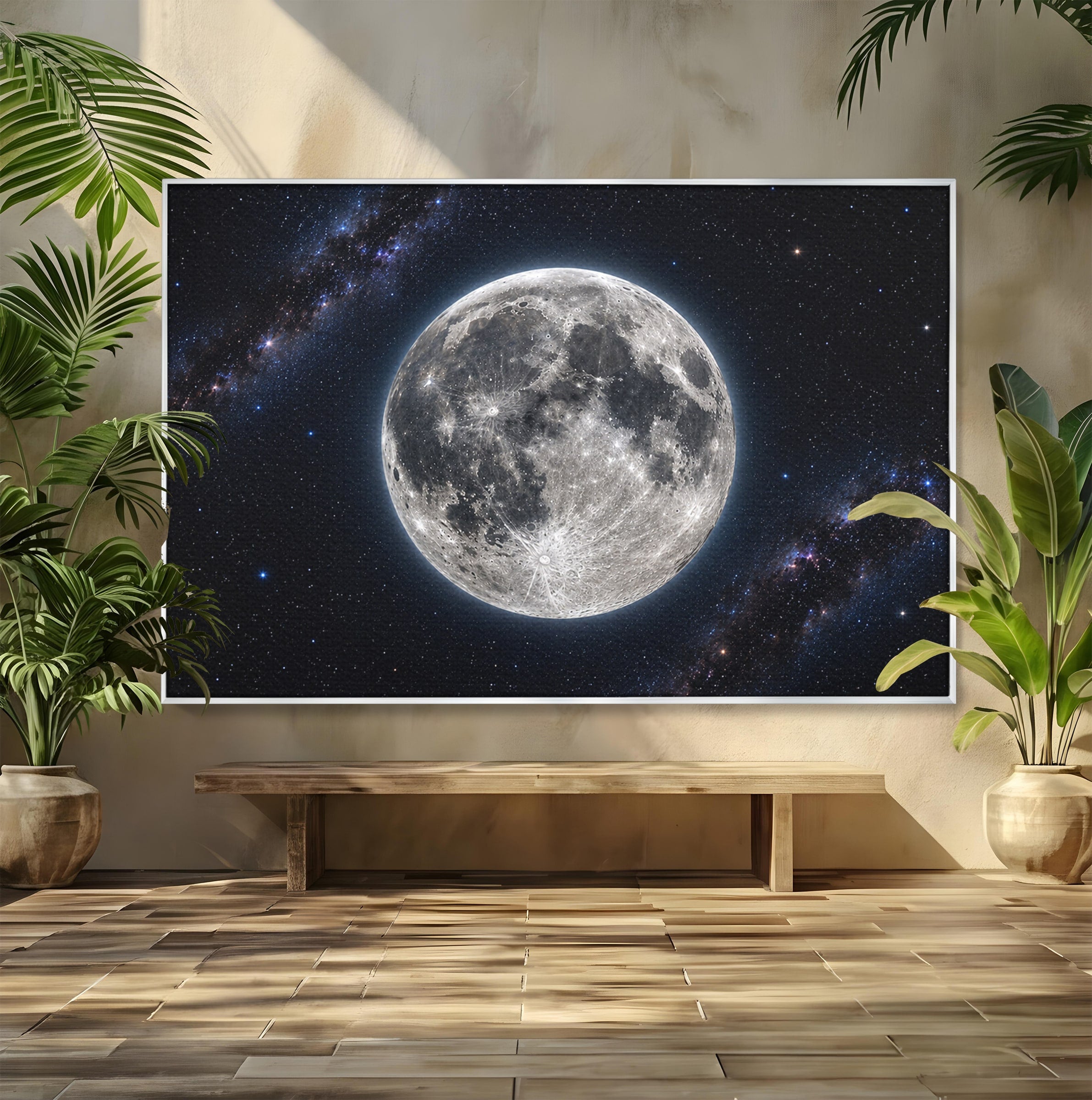 Tablou Canvas Premium LuxCanva® S1050, Luna Plina, Luna, Spatiu, Noapte, Astronomie, Dormitor, Culori Vibrante