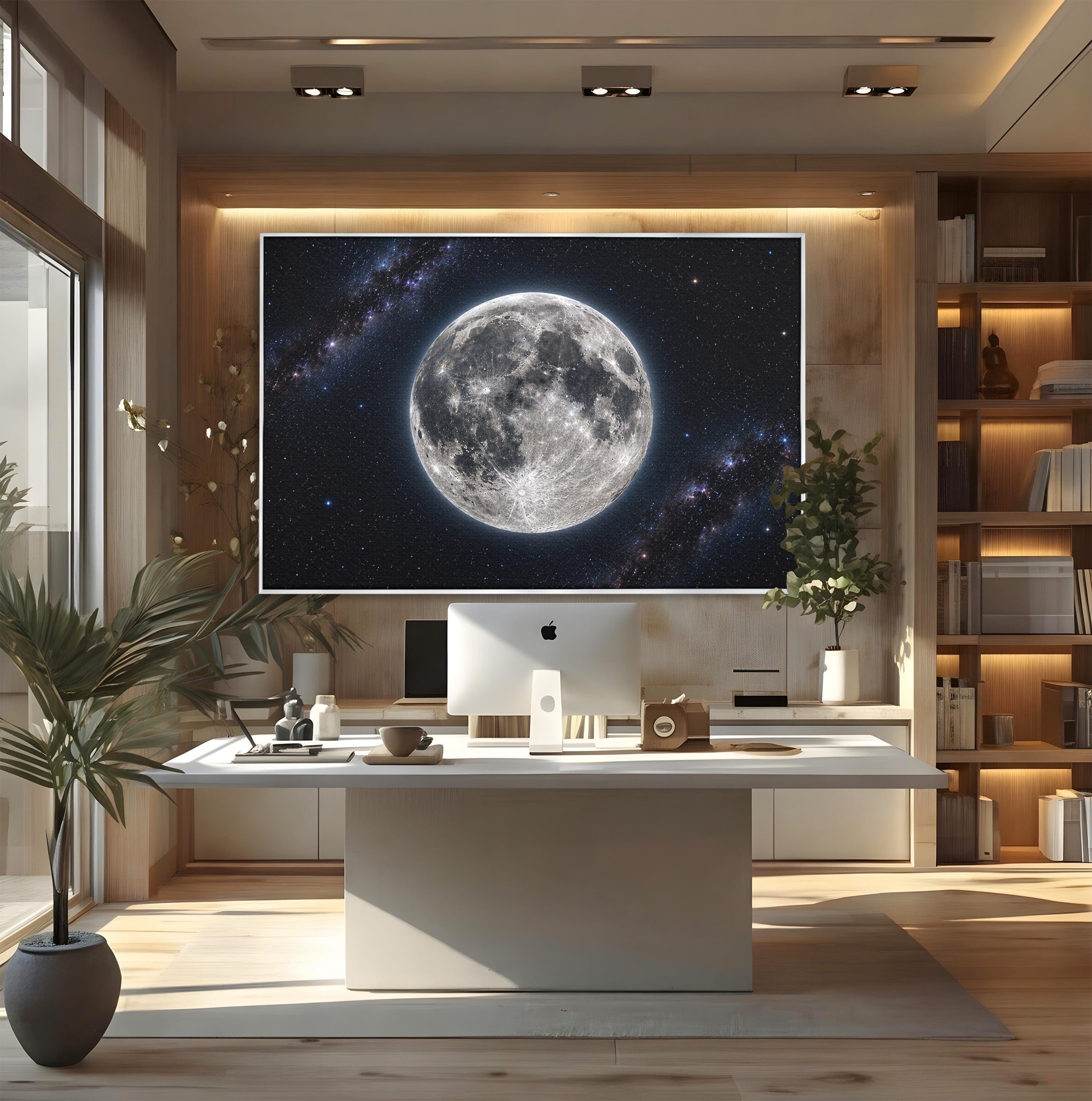 Tablou Canvas Premium LuxCanva® S1050, Luna Plina, Luna, Spatiu, Noapte, Astronomie, Dormitor, Culori Vibrante