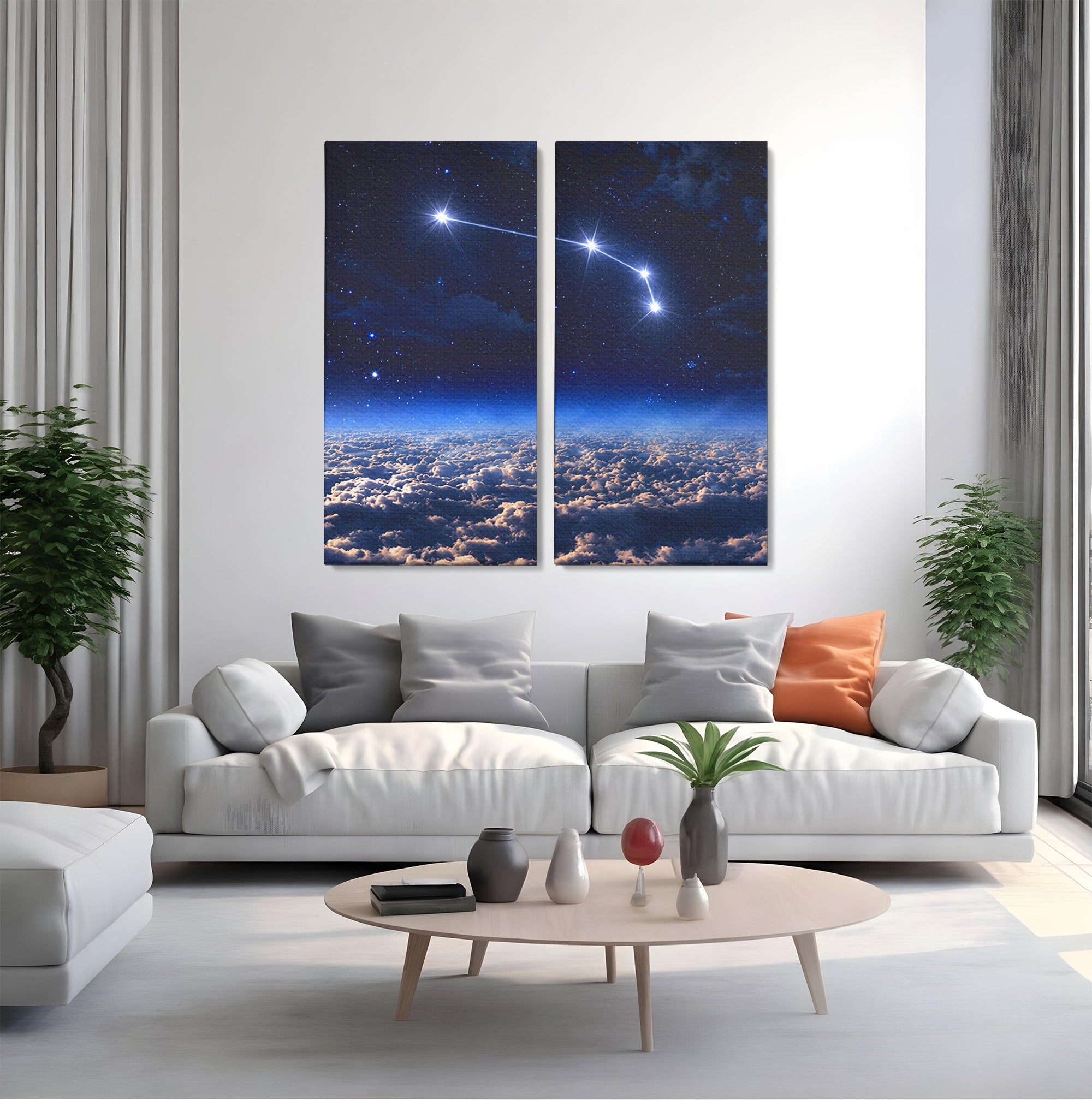 Set 2 Tablouri Canvas Premium LuxCanva® S2-1014, Constelatie Deasupra Norilor, Constelatie, Nori, Noapte, Cer, Dormitor, Culori Vibrante