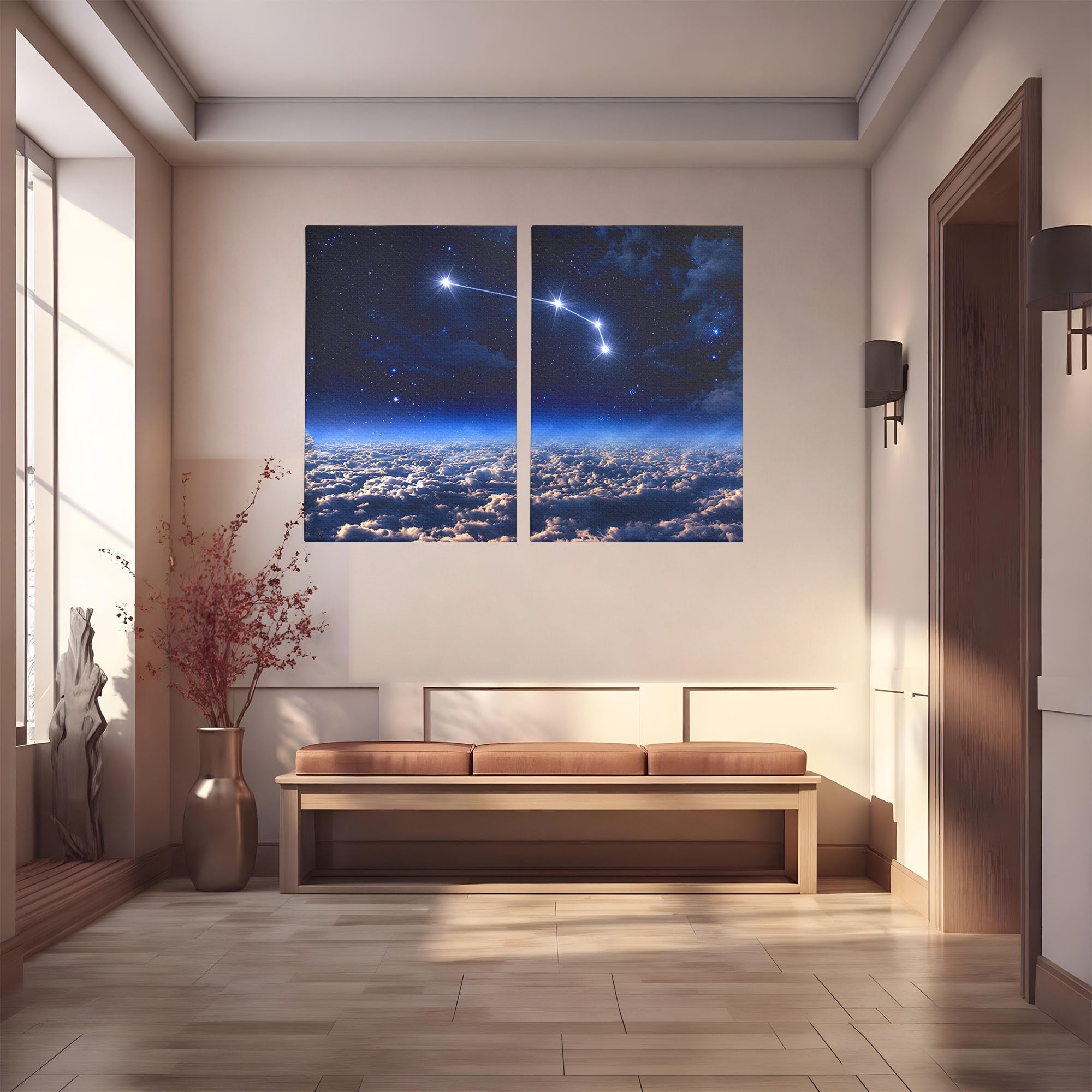 Set 2 Tablouri Canvas Premium LuxCanva® S2-1014, Constelatie Deasupra Norilor, Constelatie, Nori, Noapte, Cer, Dormitor, Culori Vibrante