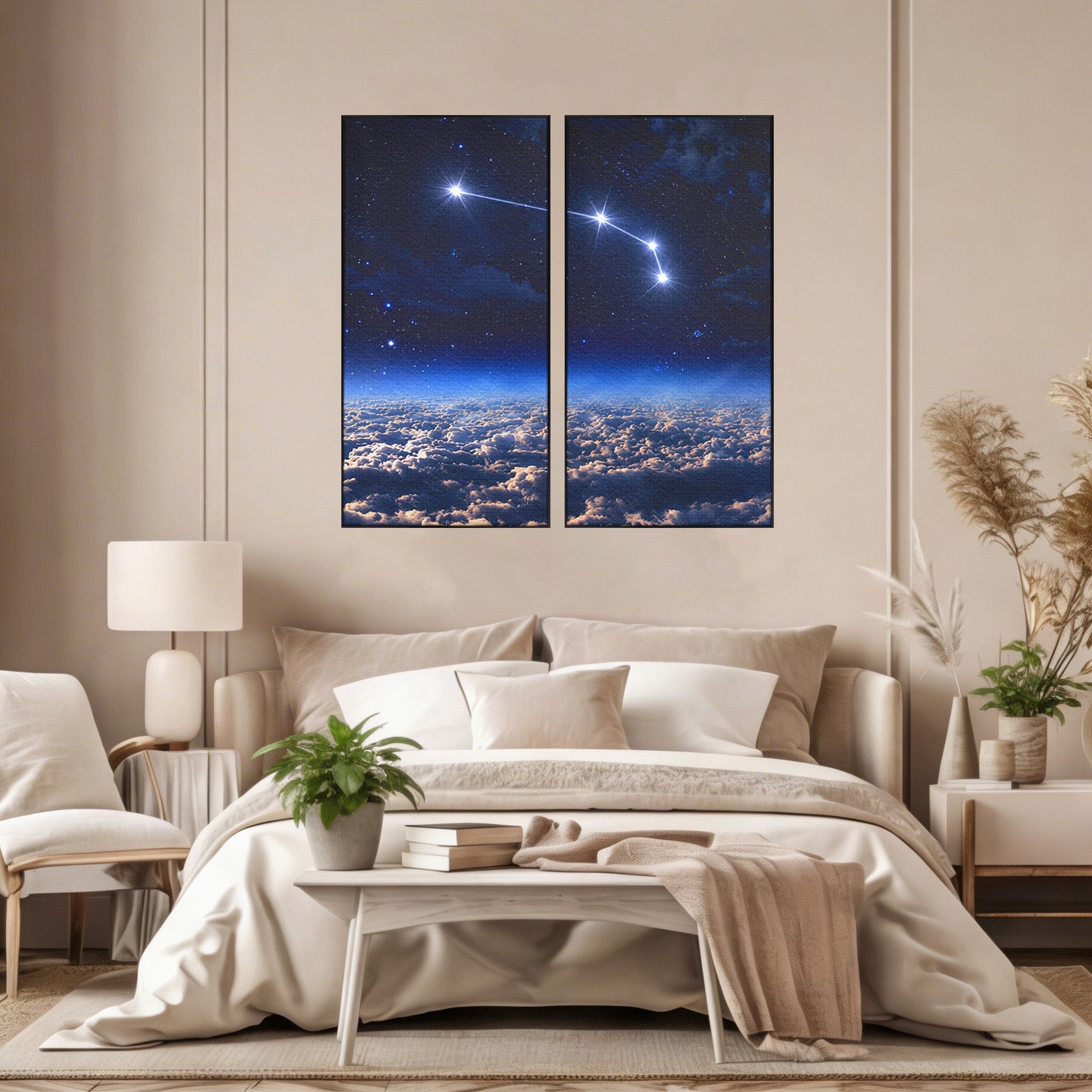 Set 2 Tablouri Canvas Premium LuxCanva® S2-1014, Constelatie Deasupra Norilor, Constelatie, Nori, Noapte, Cer, Dormitor, Culori Vibrante