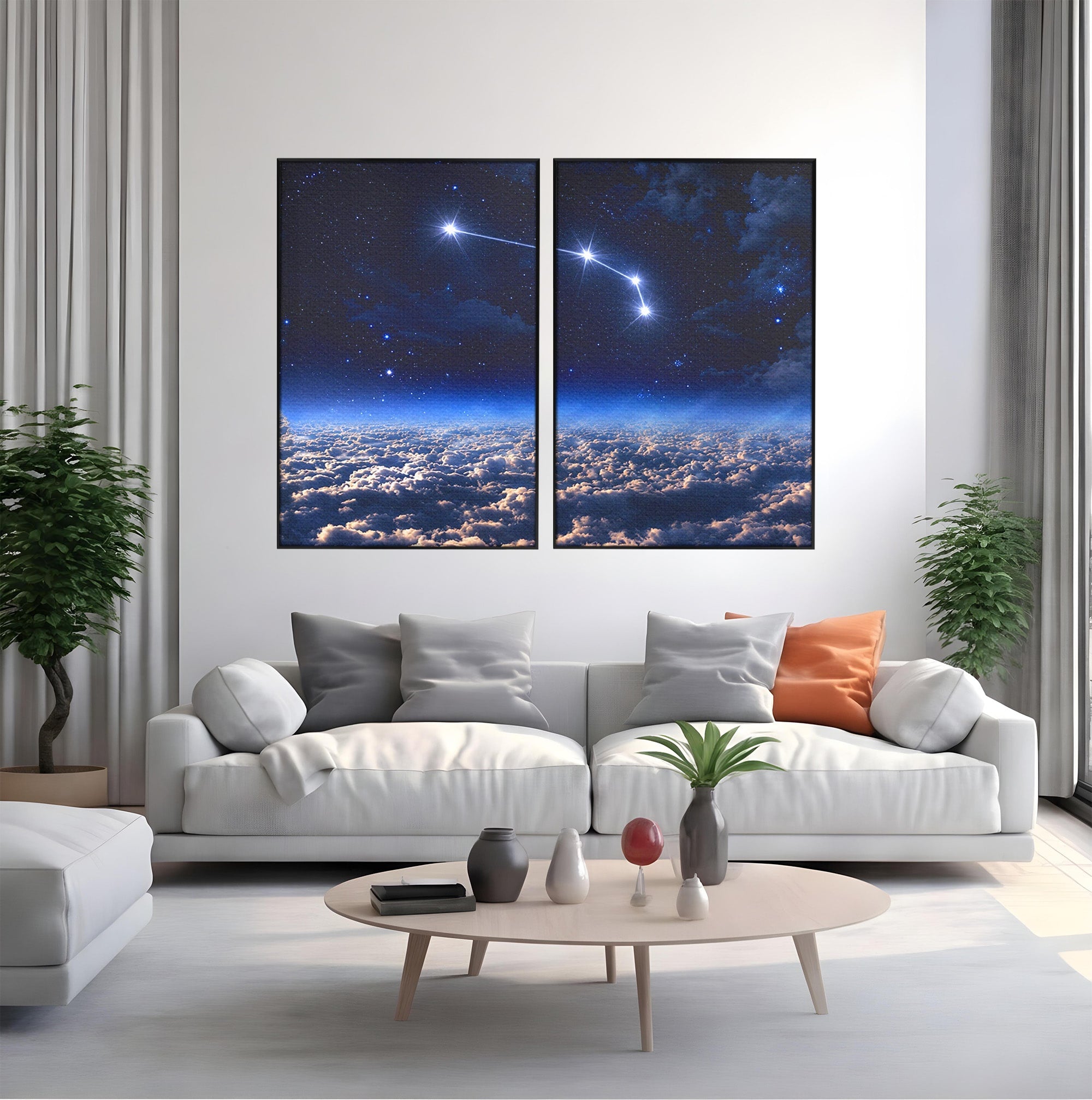 Set 2 Tablouri Canvas Premium LuxCanva® S2-1014, Constelatie Deasupra Norilor, Constelatie, Nori, Noapte, Cer, Dormitor, Culori Vibrante