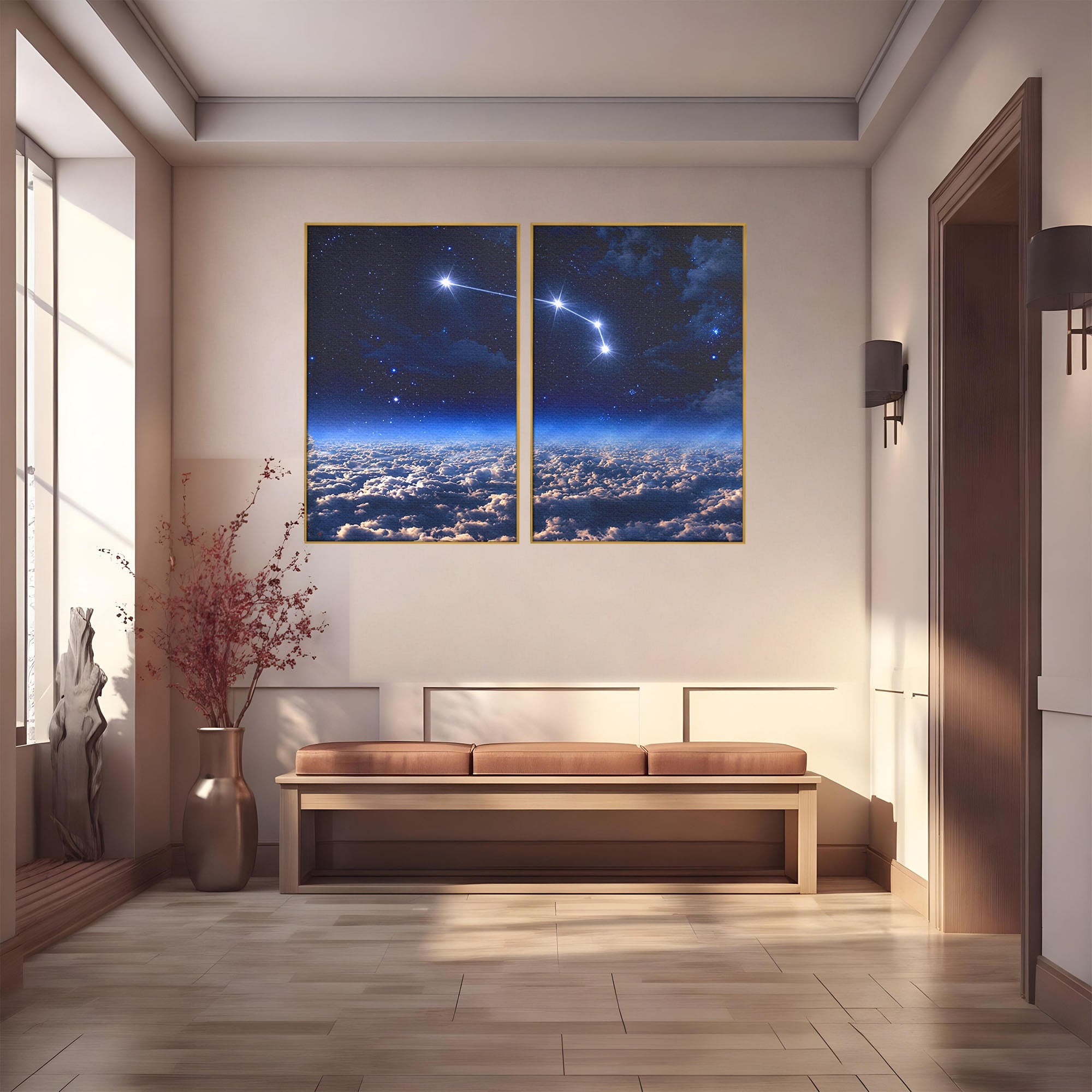 Set 2 Tablouri Canvas Premium LuxCanva® S2-1014, Constelatie Deasupra Norilor, Constelatie, Nori, Noapte, Cer, Dormitor, Culori Vibrante