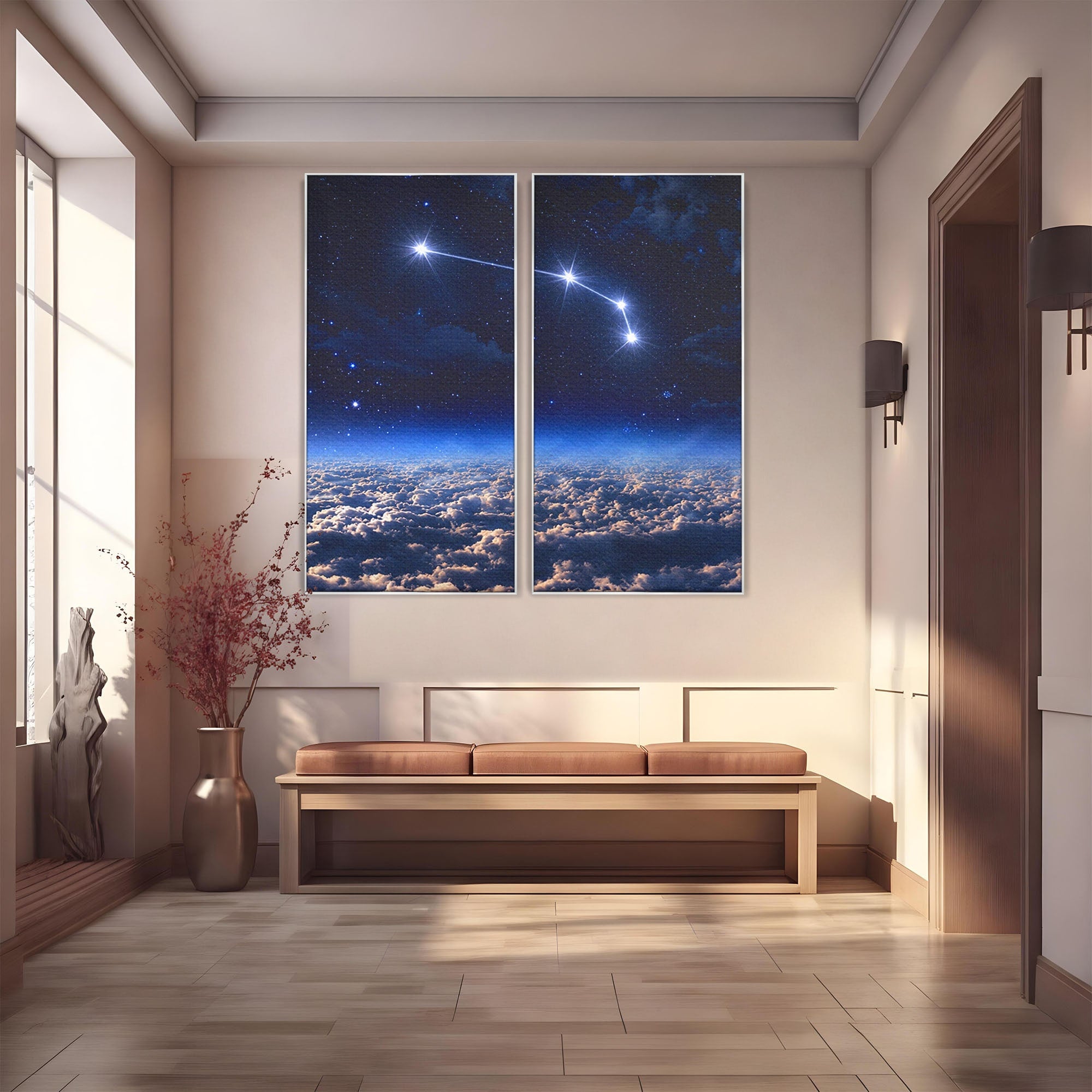 Set 2 Tablouri Canvas Premium LuxCanva® S2-1014, Constelatie Deasupra Norilor, Constelatie, Nori, Noapte, Cer, Dormitor, Culori Vibrante