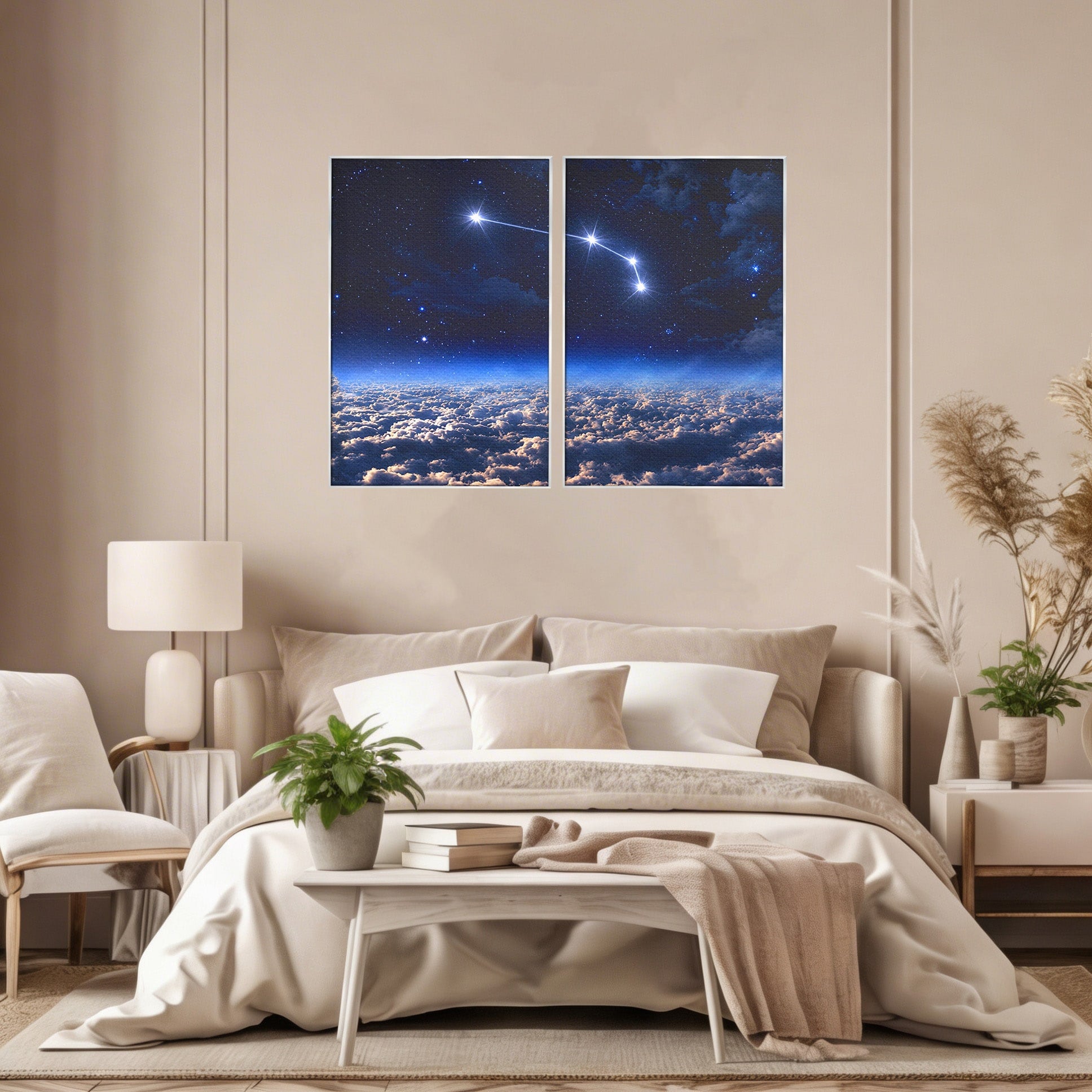 Set 2 Tablouri Canvas Premium LuxCanva® S2-1014, Constelatie Deasupra Norilor, Constelatie, Nori, Noapte, Cer, Dormitor, Culori Vibrante